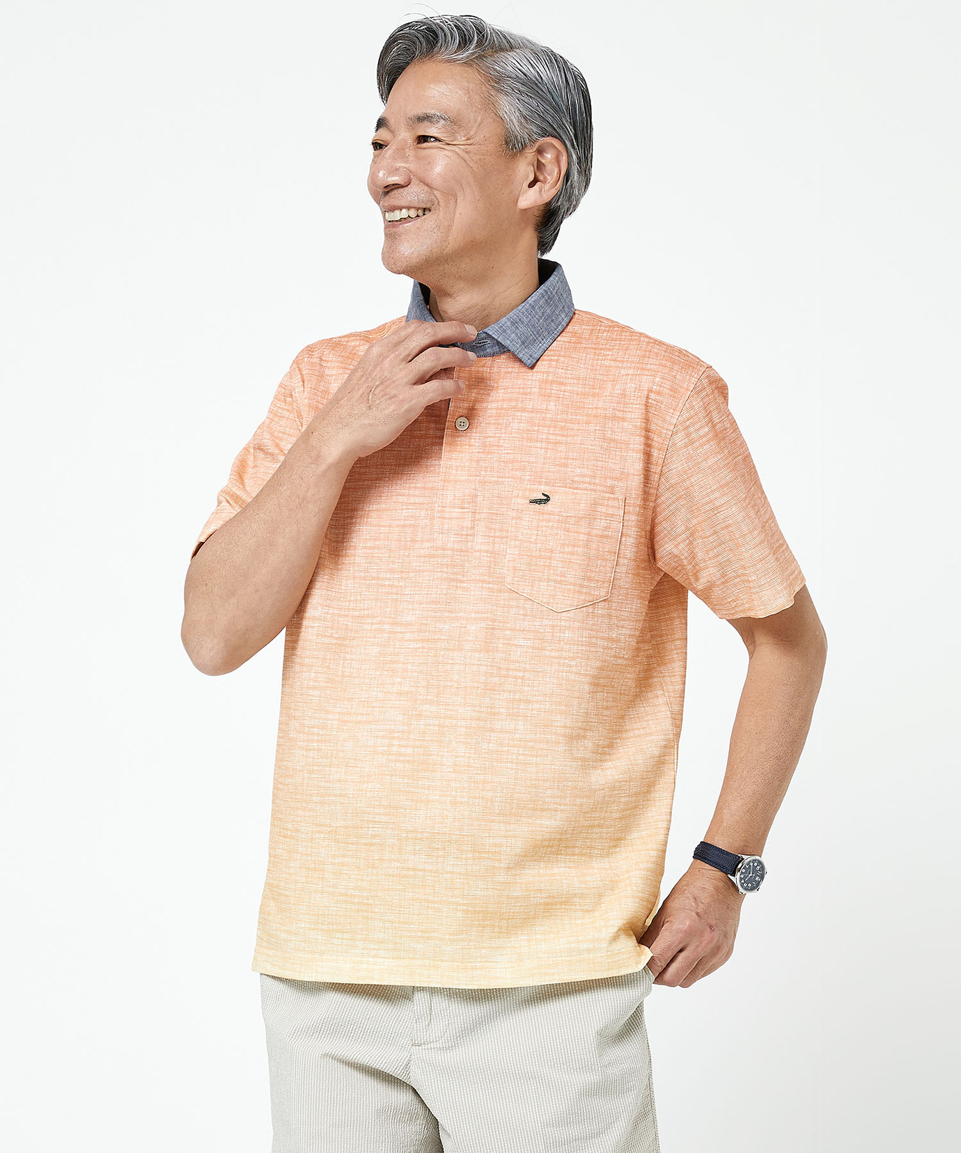 メンズ 襟布帛 グラデーションカラー ポロシャツ【吸汗速乾】通販