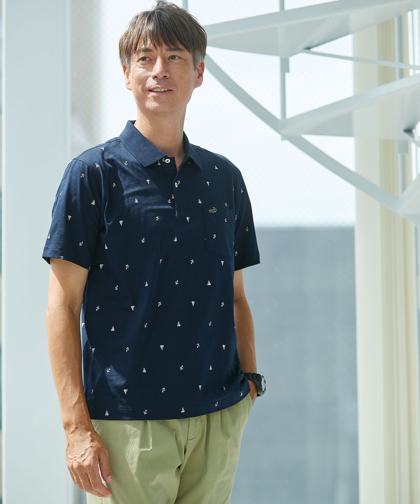 メンズ スノーコットン マリン調プリント ポロシャツ【接触冷感】通販