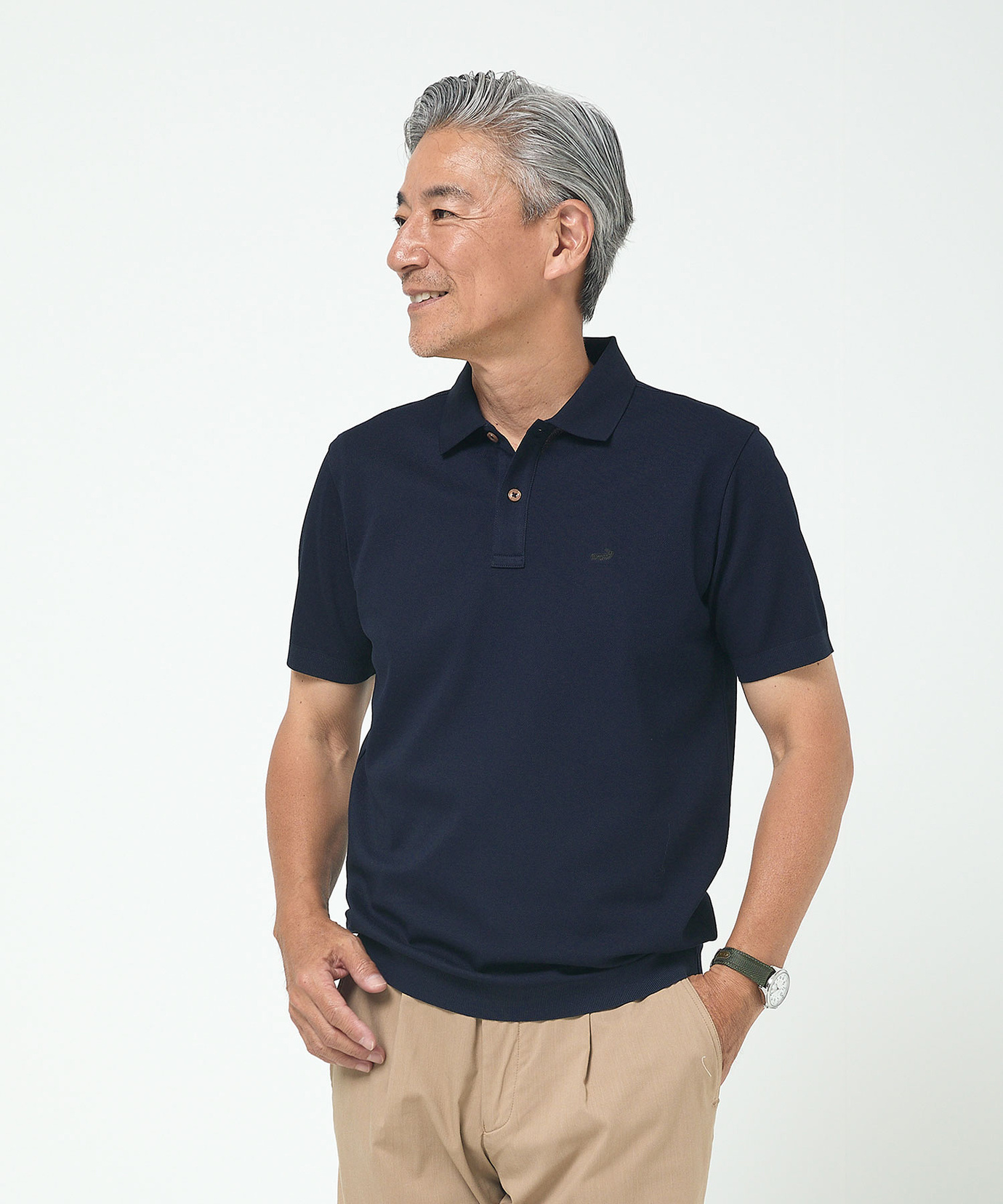 +CLOTHET クロスクローゼット 長袖ニットポロシャツ ネイビー 洗濯してもへたりにくい襟にこだわった“ニットポロシャツ” | ＋CLOTHET