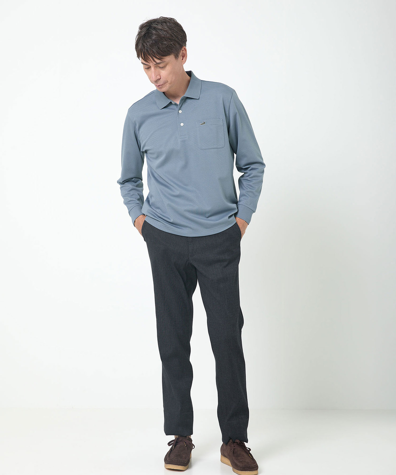 メンズ 地柄 長袖 ポロシャツ通販 [1602-55202] - クロコダイル