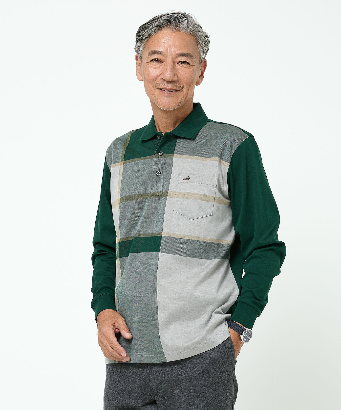 メンズ パネルチェック柄 ポロシャツ通販 [1602-55204] - クロコダイル