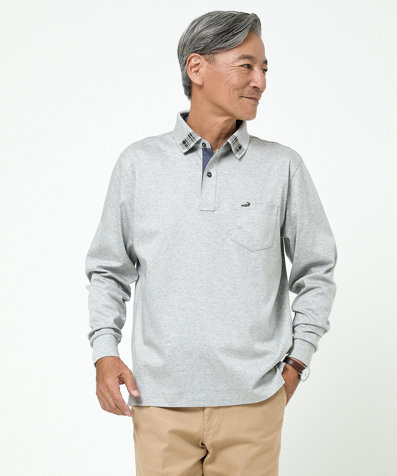 メンズ 襟チェック スムース ポロシャツ通販 [1602-55205