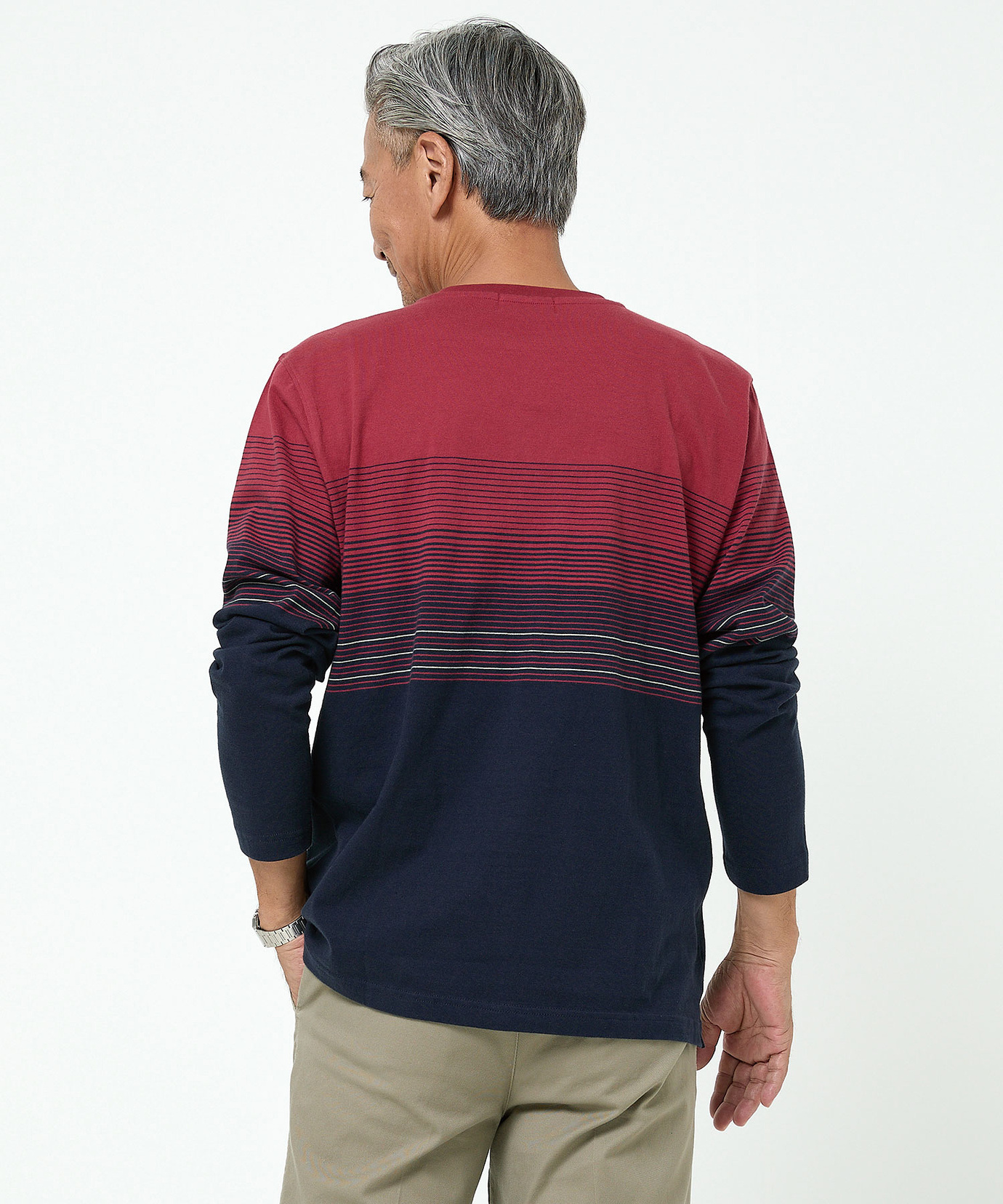 メンズ パネルボーダー柄 長袖Tシャツ通販 [1602-55206 