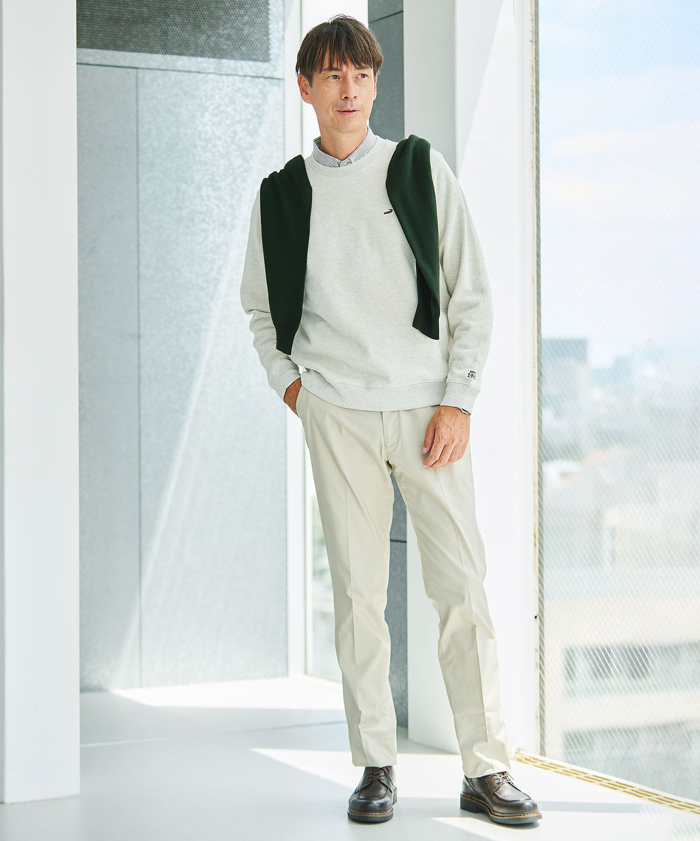 メンズ ダブルフェイス クルーネック トレーナー通販 [1602-55211