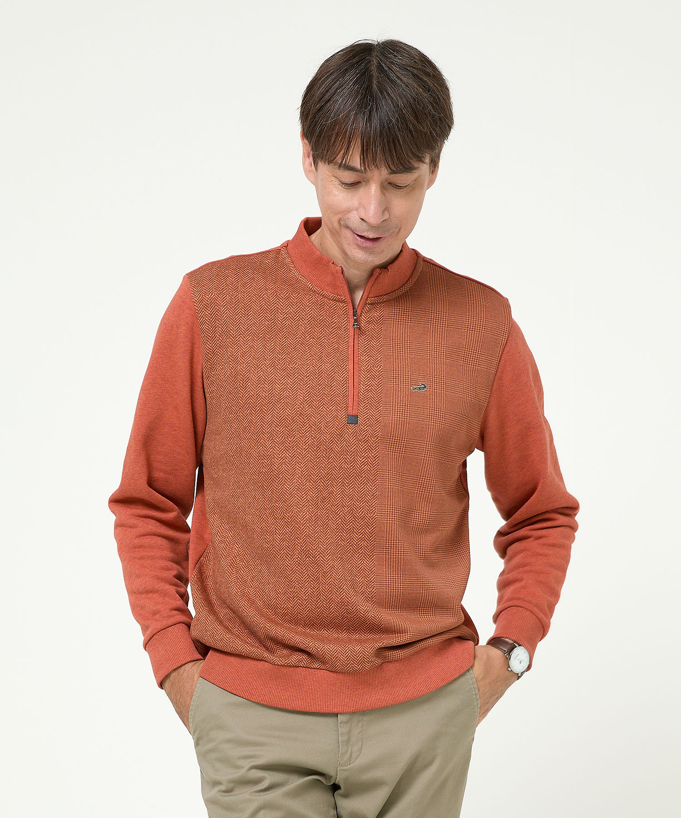 メンズ 柄切り替え ハーフジップ トレーナー通販 [1602-55212