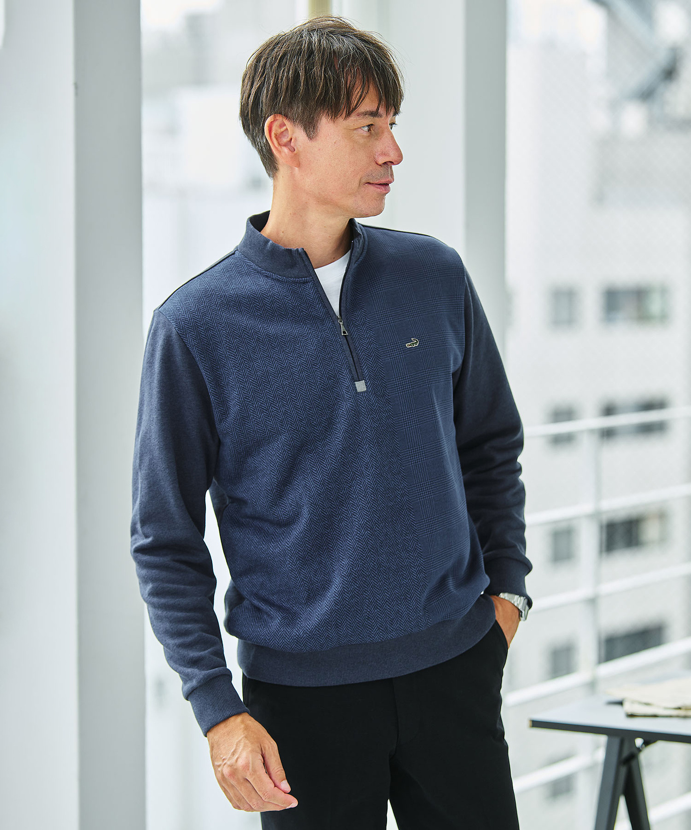 メンズ 柄切り替え ハーフジップ トレーナー通販 [1602-55212