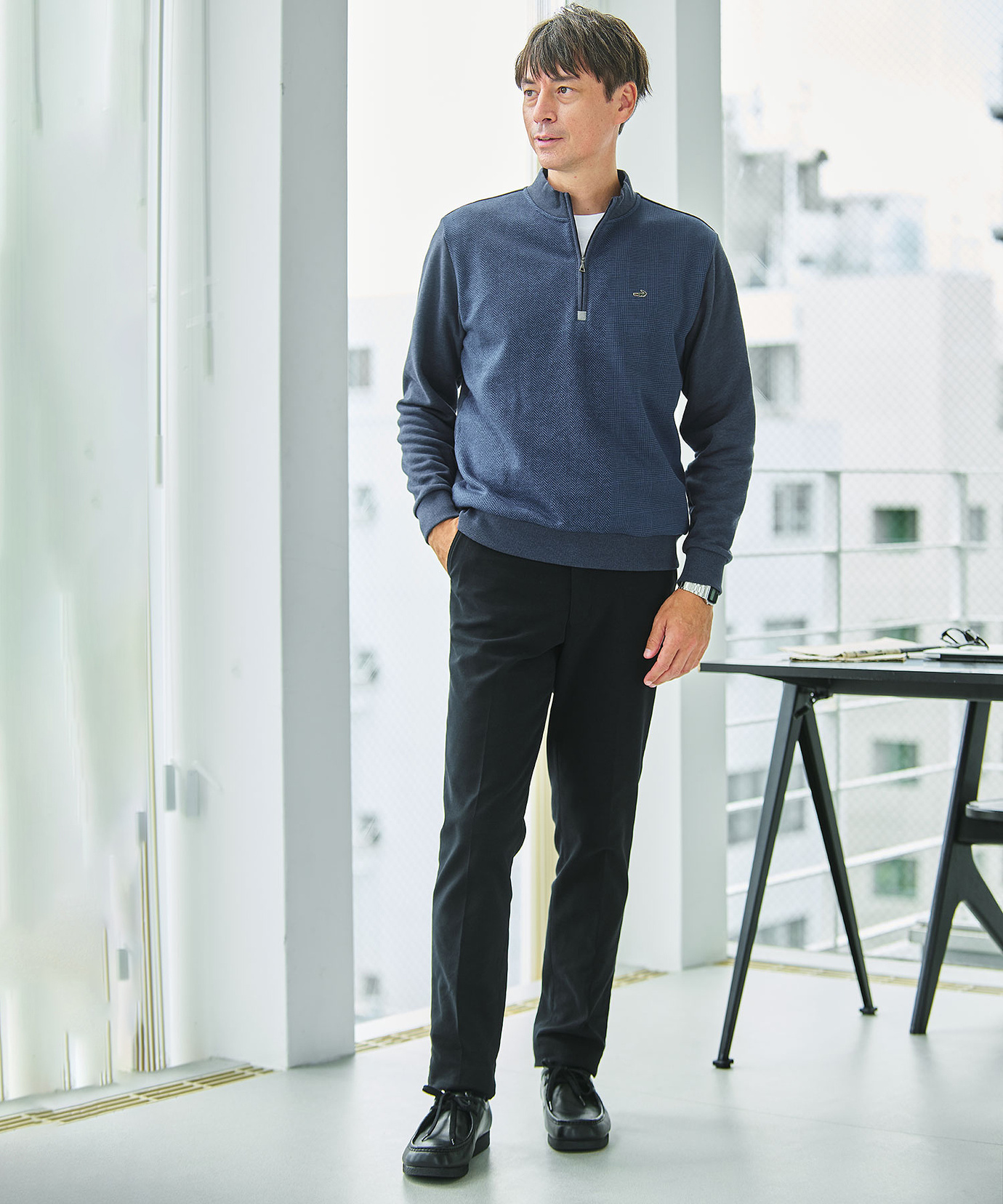 メンズ 柄切り替え ハーフジップ トレーナー通販 [1602-55212