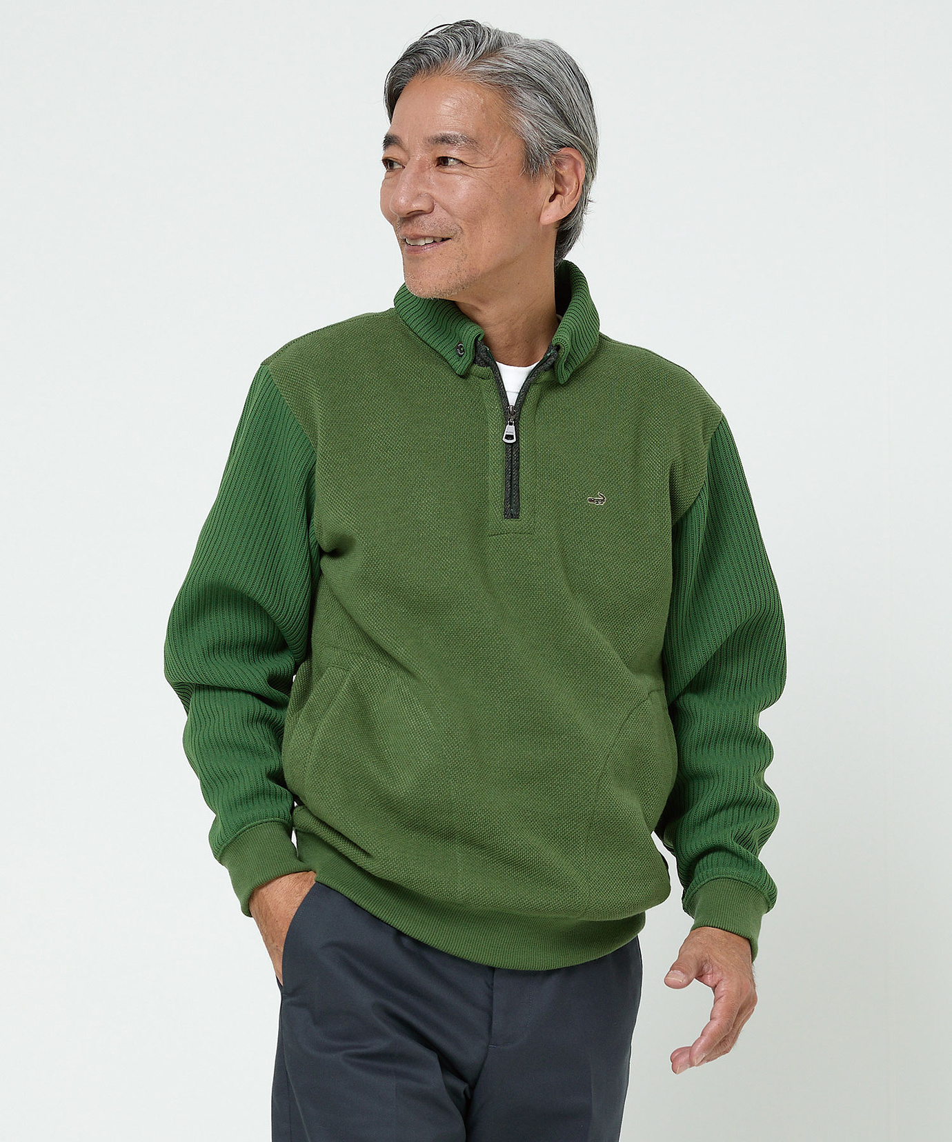 メンズ 鹿の子 リブ 切り替え トレーナー【日本製生地】通販 [1602