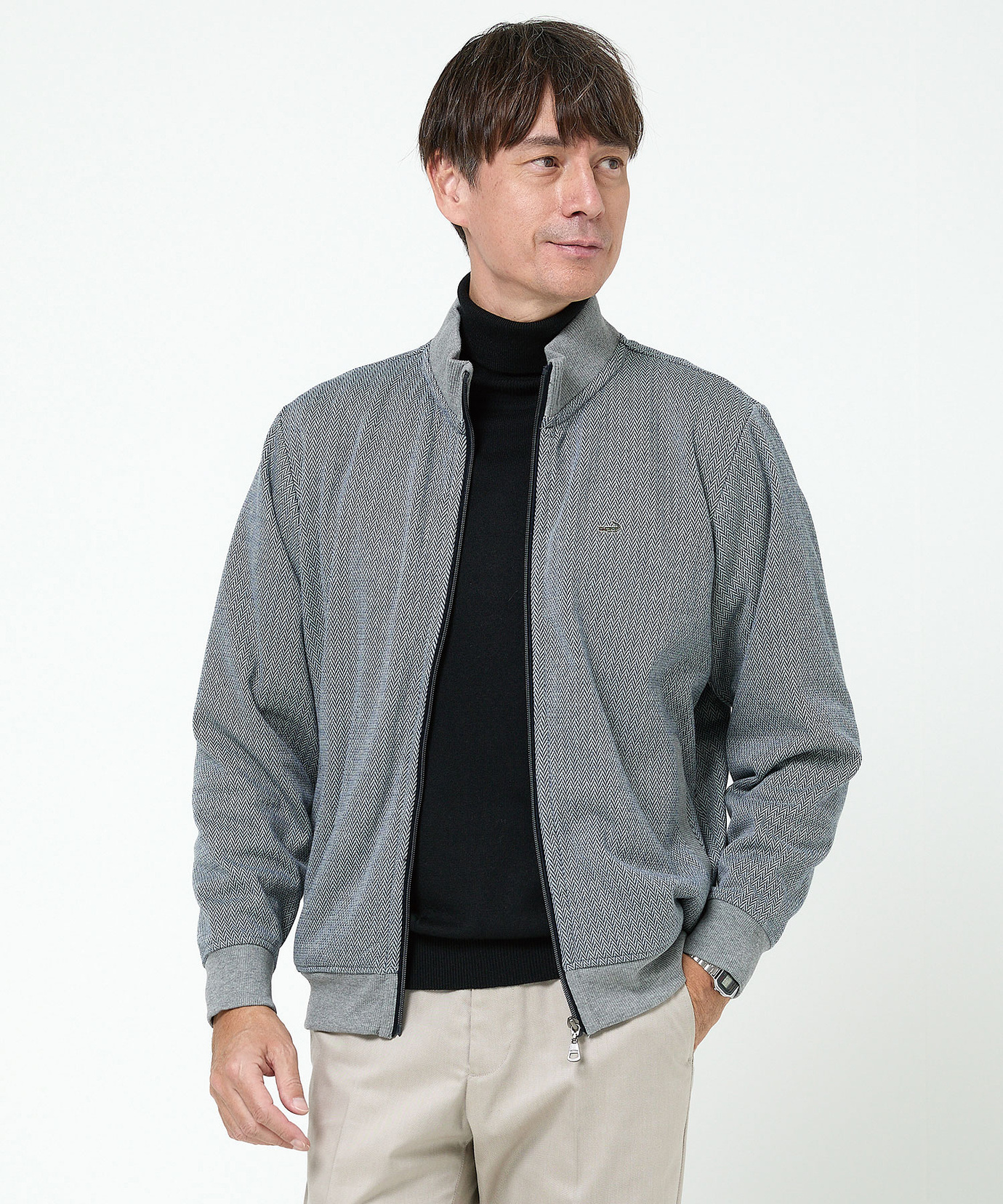 メンズ ヘリンボーン柄 フルジップ ブルゾン通販 [1602-55223