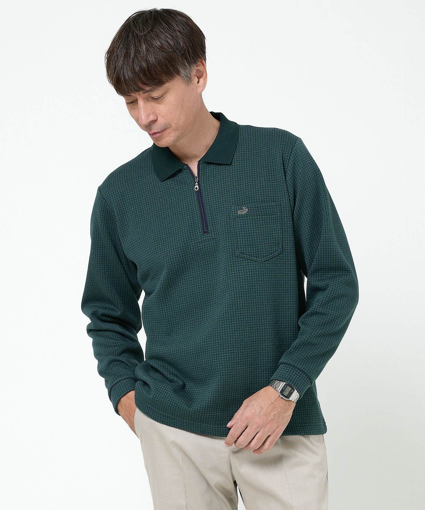 メンズ 千鳥柄 ハーフジップ ポロシャツ通販 [1602-55225