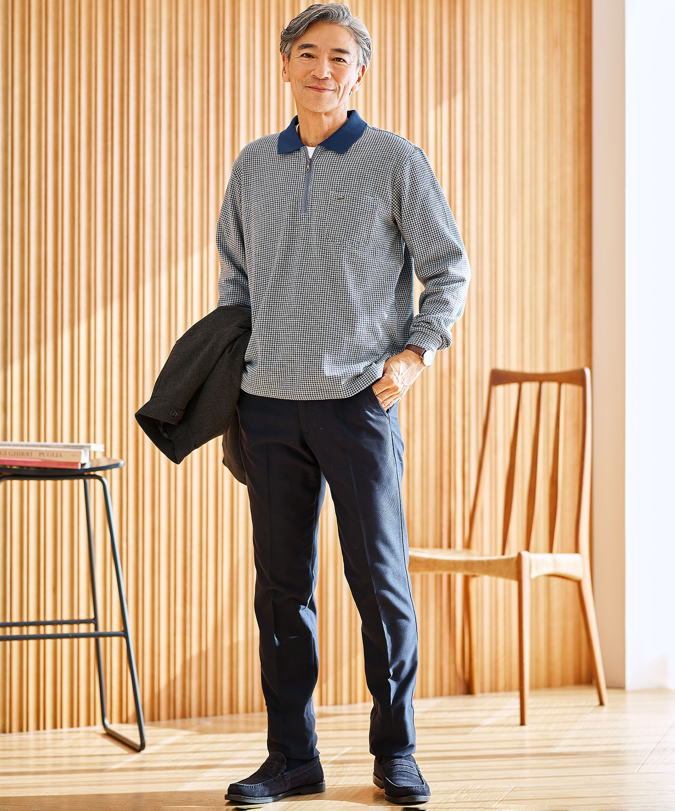 メンズ 千鳥柄 ハーフジップ ポロシャツ通販 [1602-55225