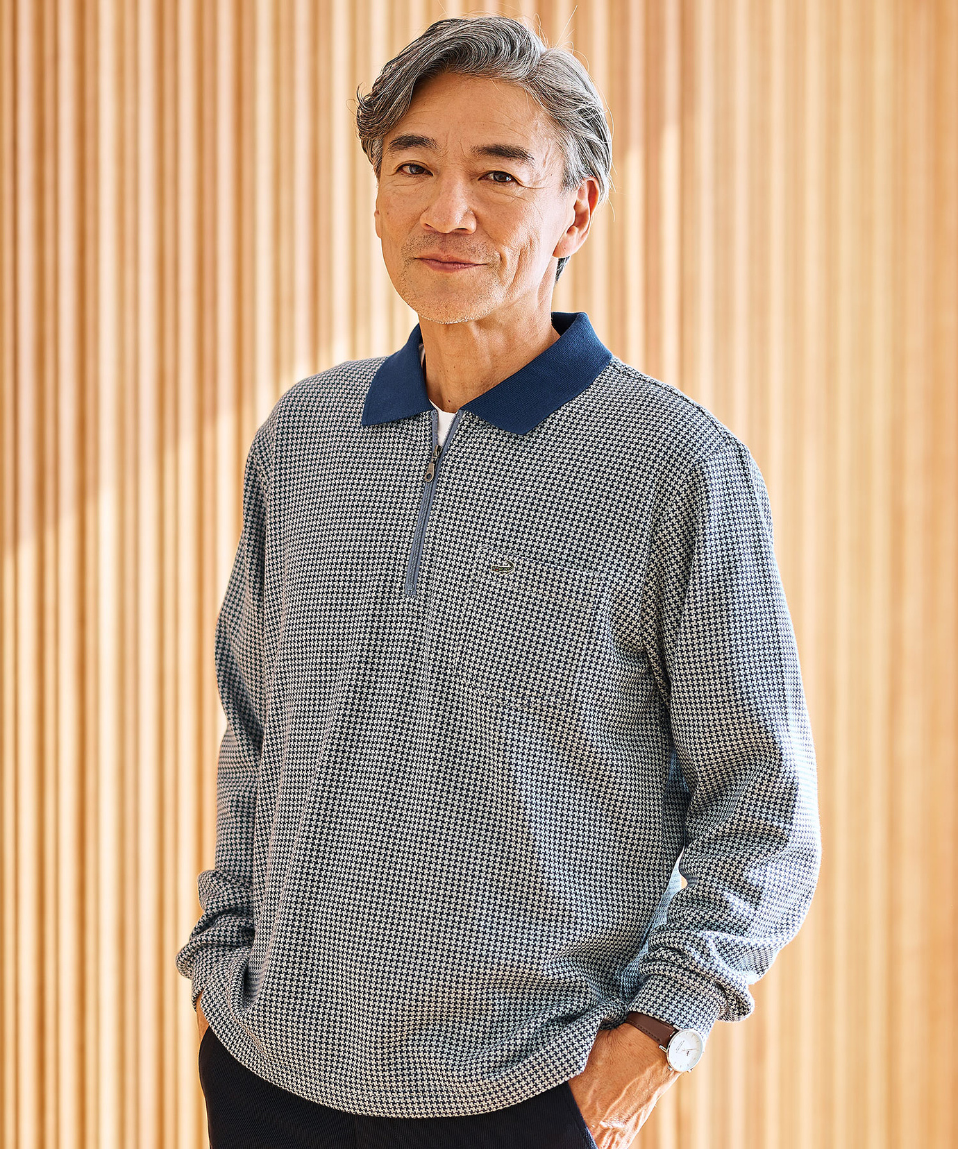 メンズ 千鳥柄 ハーフジップ ポロシャツ通販 [1602-55225