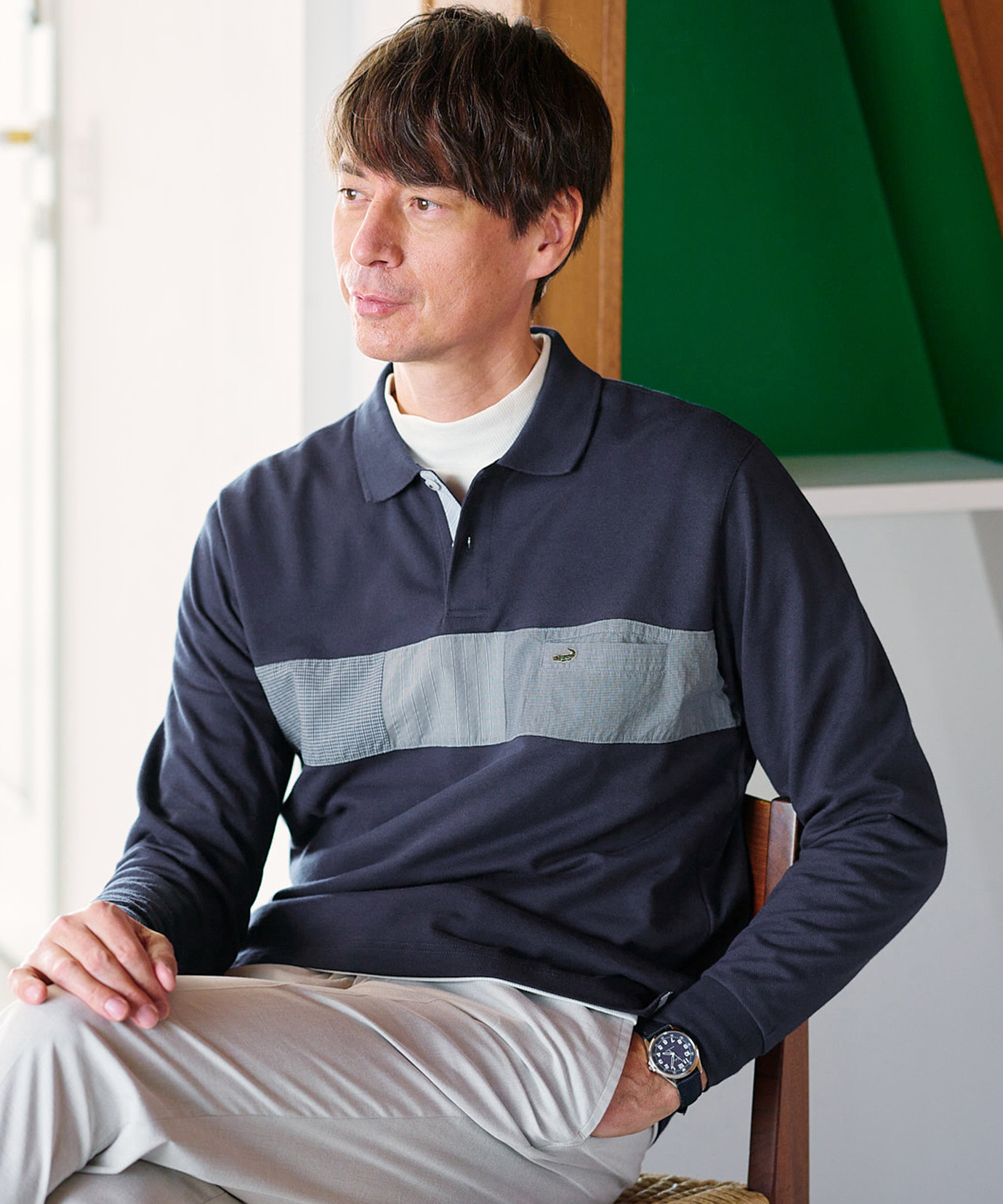 【メンズL/50】ブルネロクチネリ ニットポロ 長袖 スキッパー 紺 カットソー メンズL/50】ブルネロクチネリ ニットポロ 長袖 スキッパー 紺