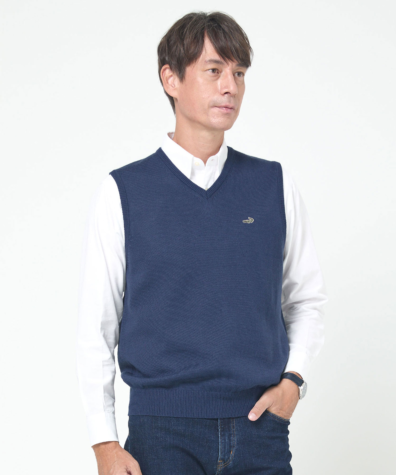 マーコ⑤　3Lネイビー紺色*ケーブル編みニットベスト　後ろ長め マーコ様専用⑤ 3Lネイビー紺色*ケーブル編みニットベスト 後ろ長め