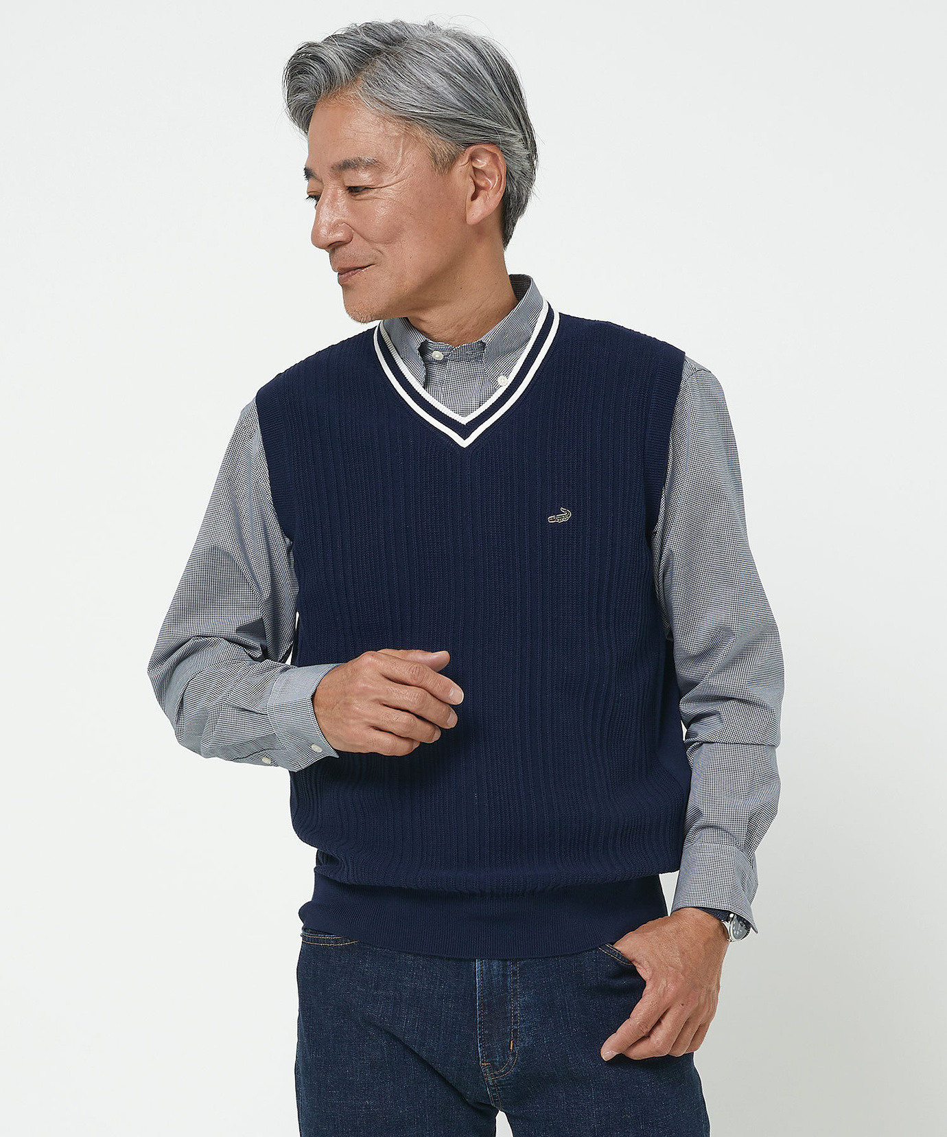 メンズ チルデン Vネックベスト【手洗いOK】通販 [1603-51302