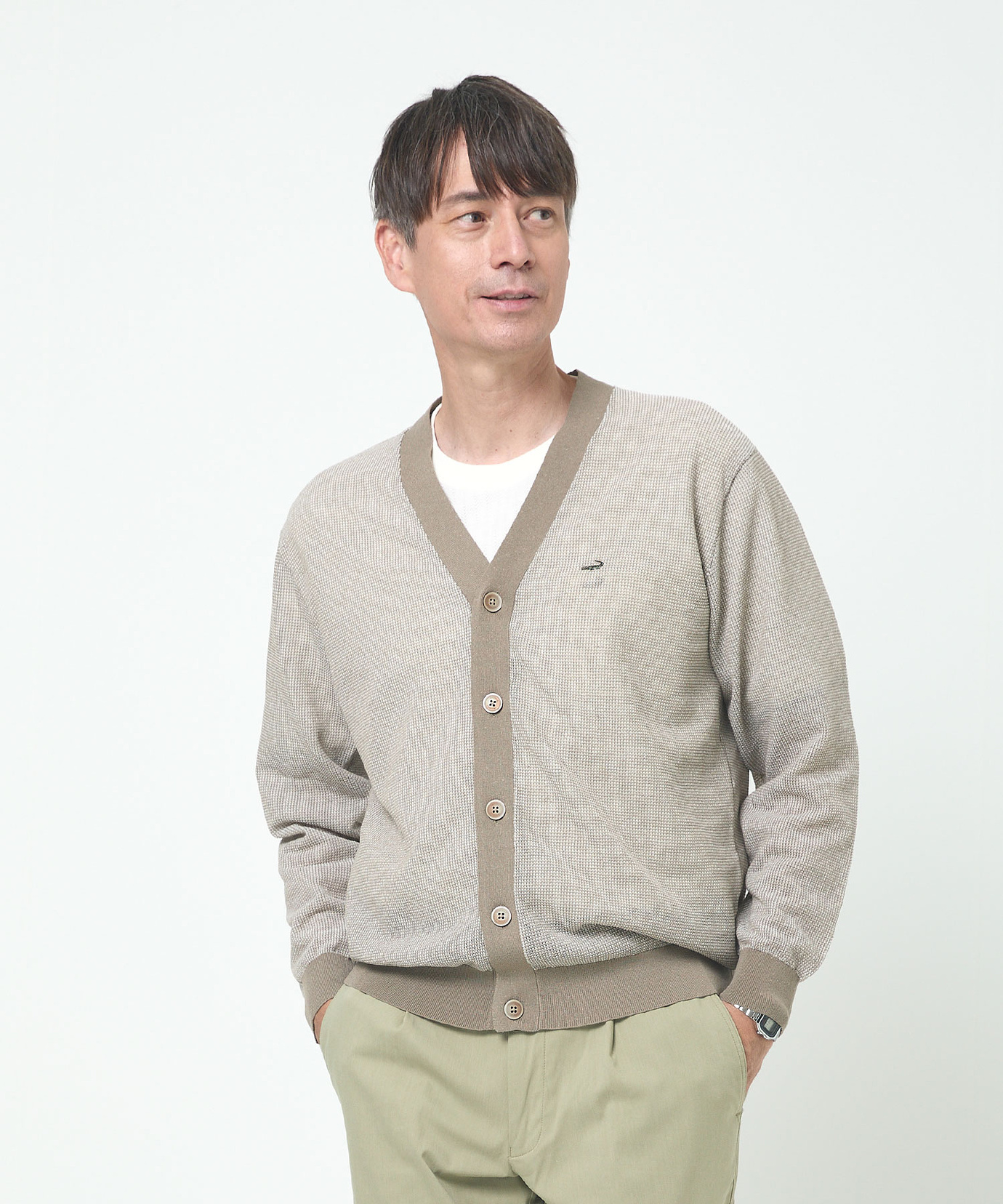メンズ リネンブレンド バーズアイ カーディガン【手洗いOK】通販 