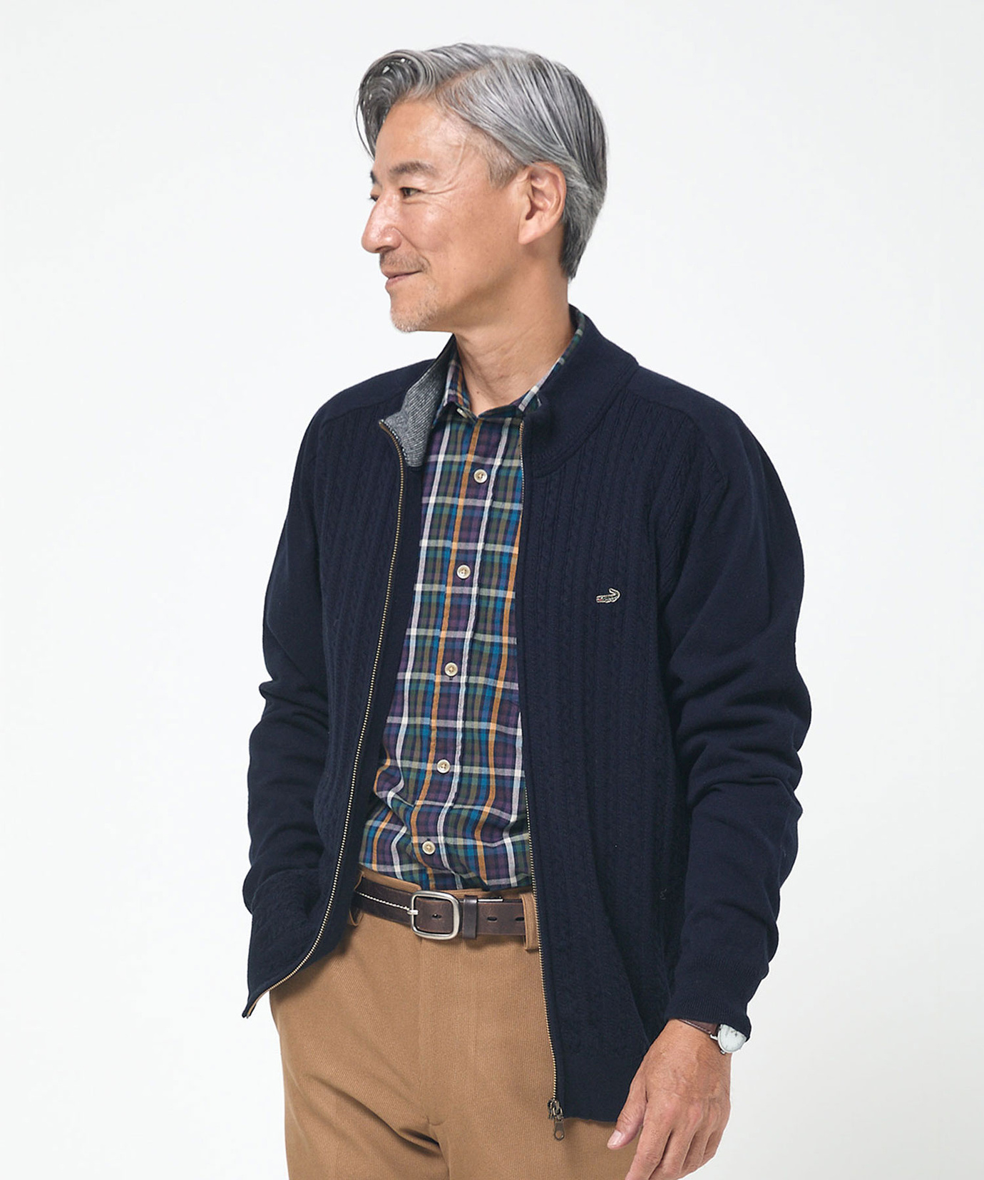 メンズ ケーブル柄 フルジップ カーディガン通販 [1603-55301