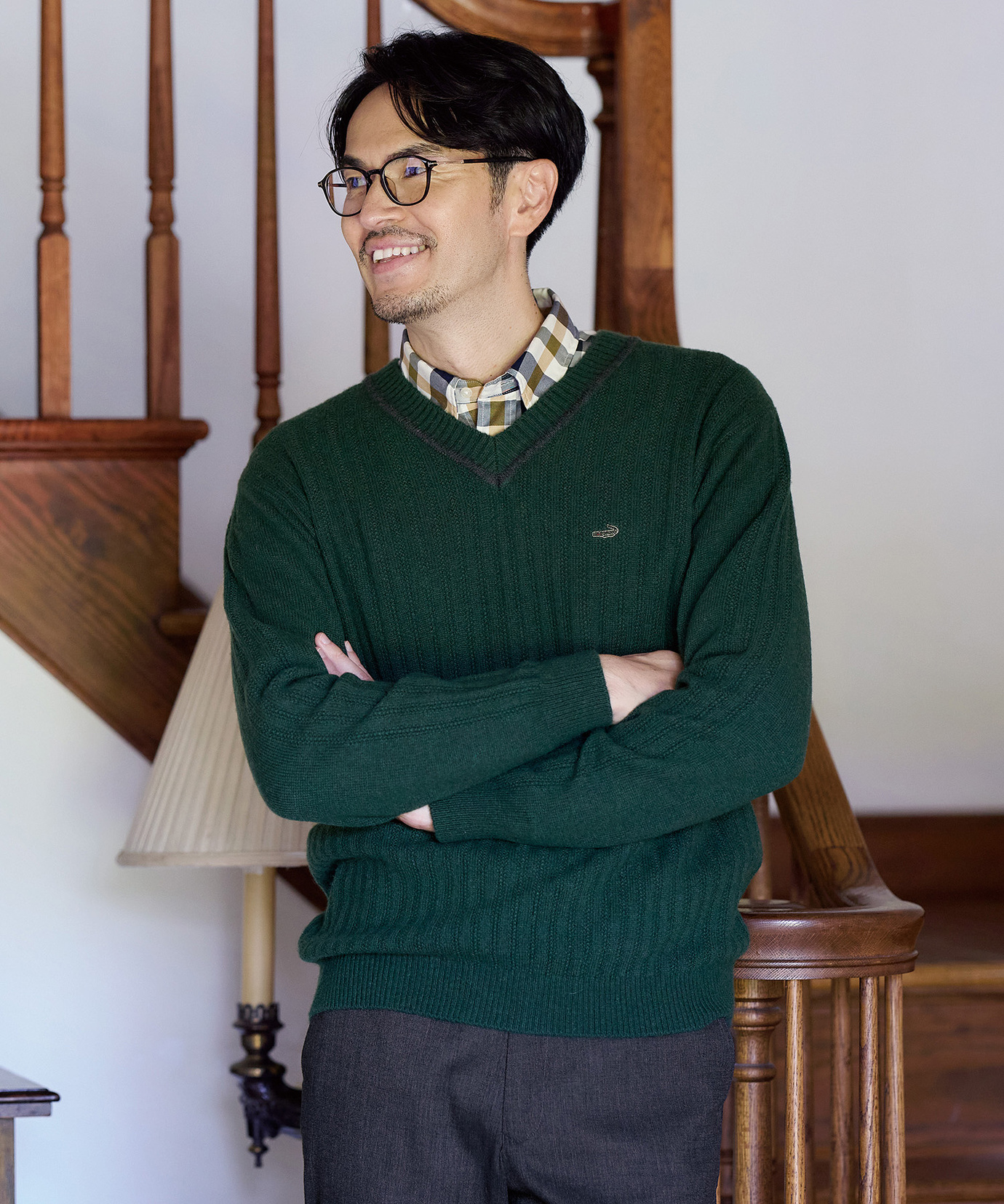 STONE  グリーン ニットウェア Lサイズ メンズ ハイゲージ ケーブル柄 クルーネック ニット【手洗いOK】通販