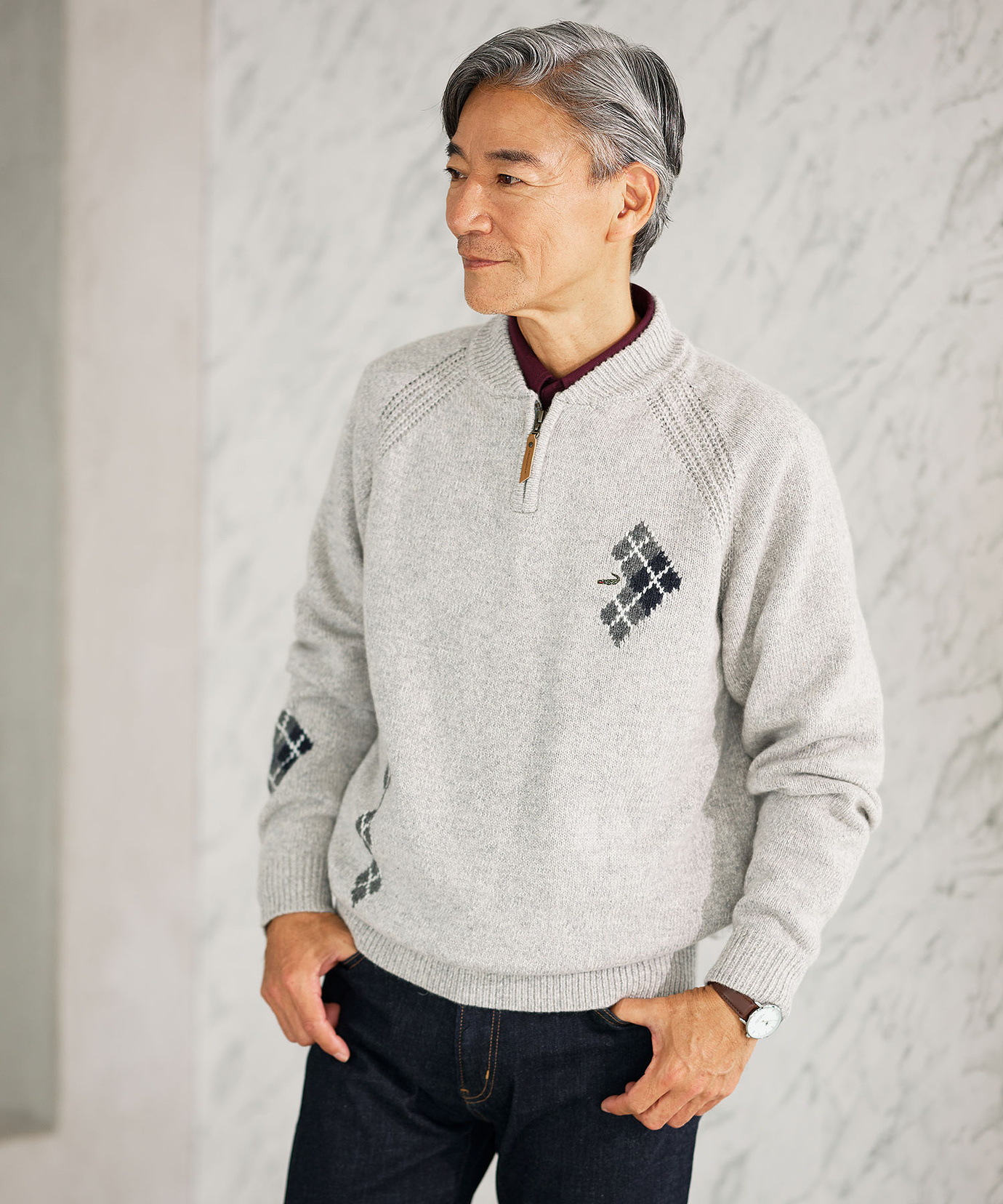 メンズ ハーフジップ 配色 ニット通販 [1603-57303] - クロコダイル