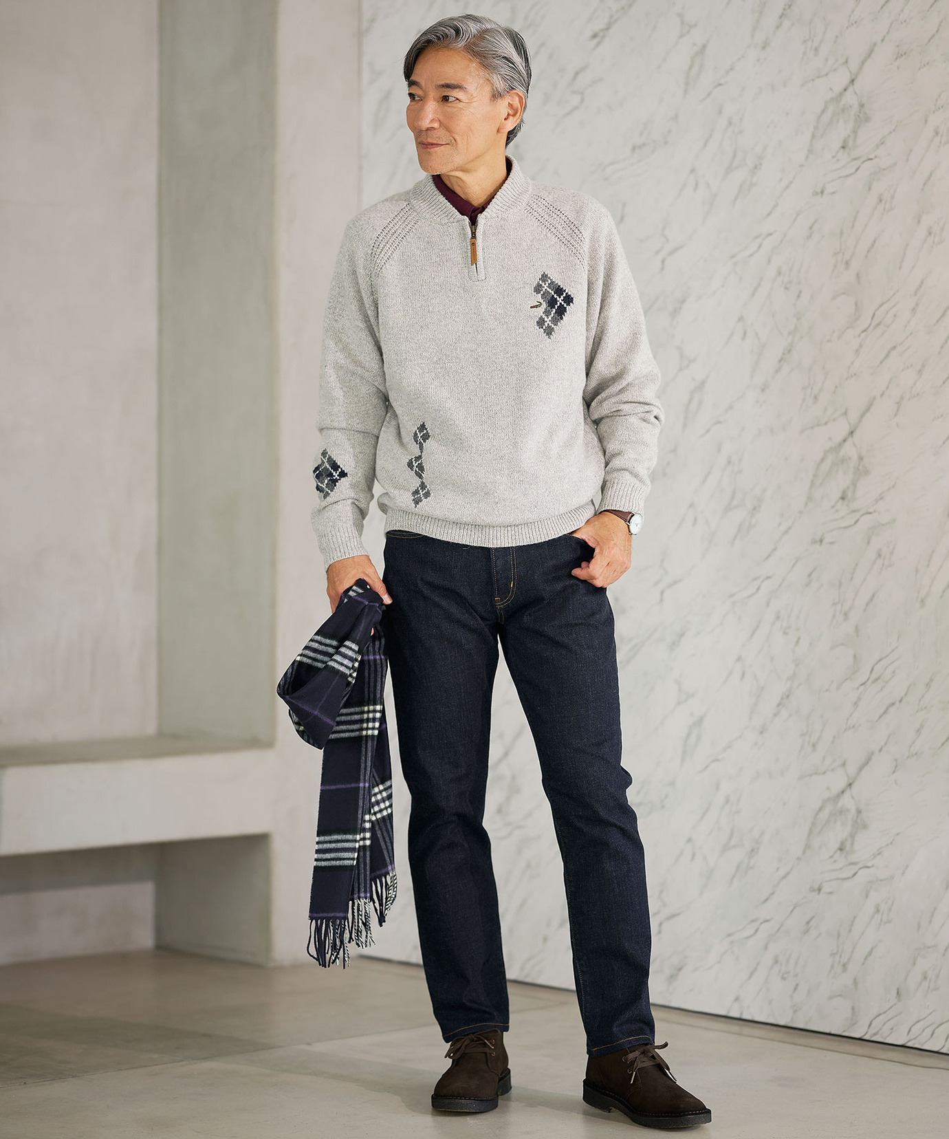 メンズ ハーフジップ 配色 ニット通販 [1603-57303] - クロコダイル