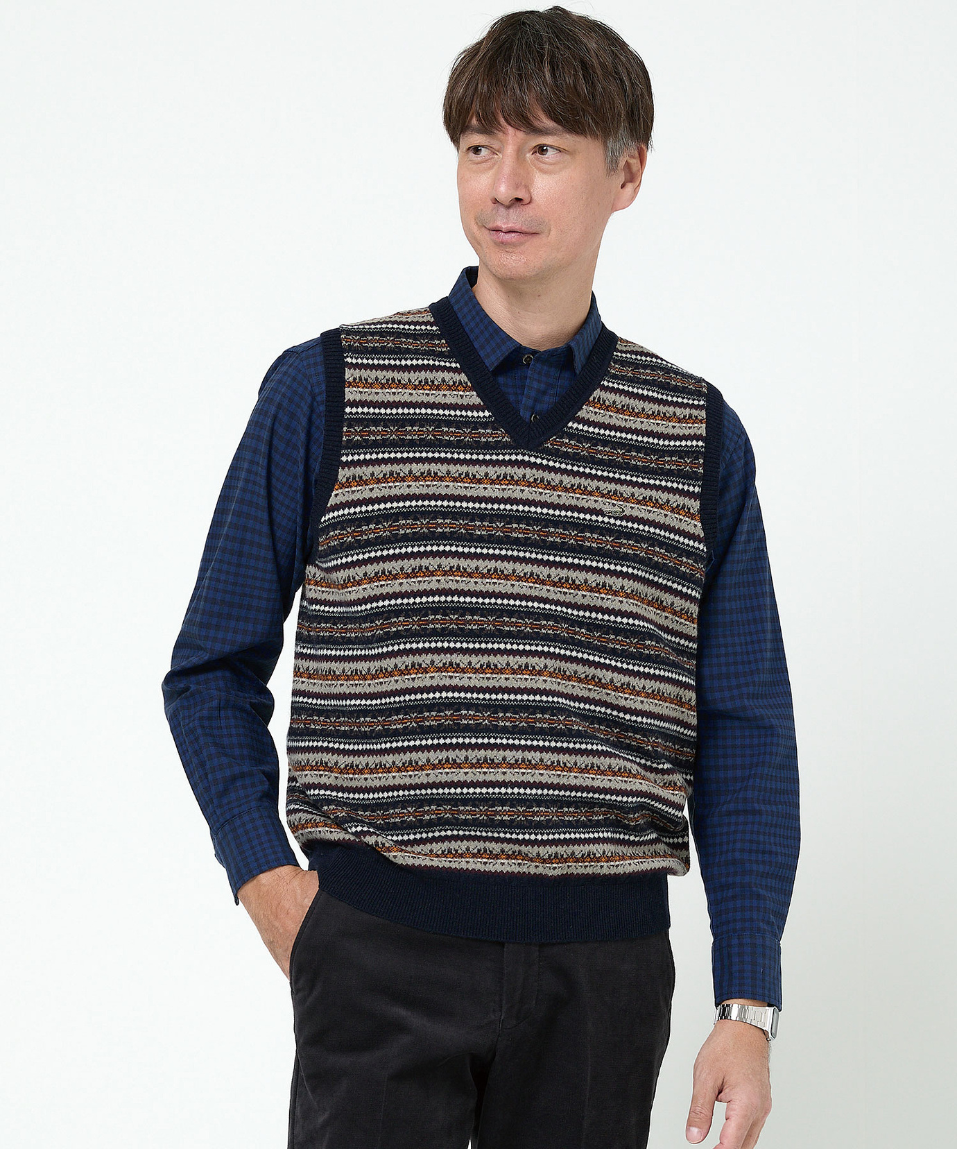 メンズ ウール フェアアイル柄 Vネック ベスト【手洗いOK】通販 [1603