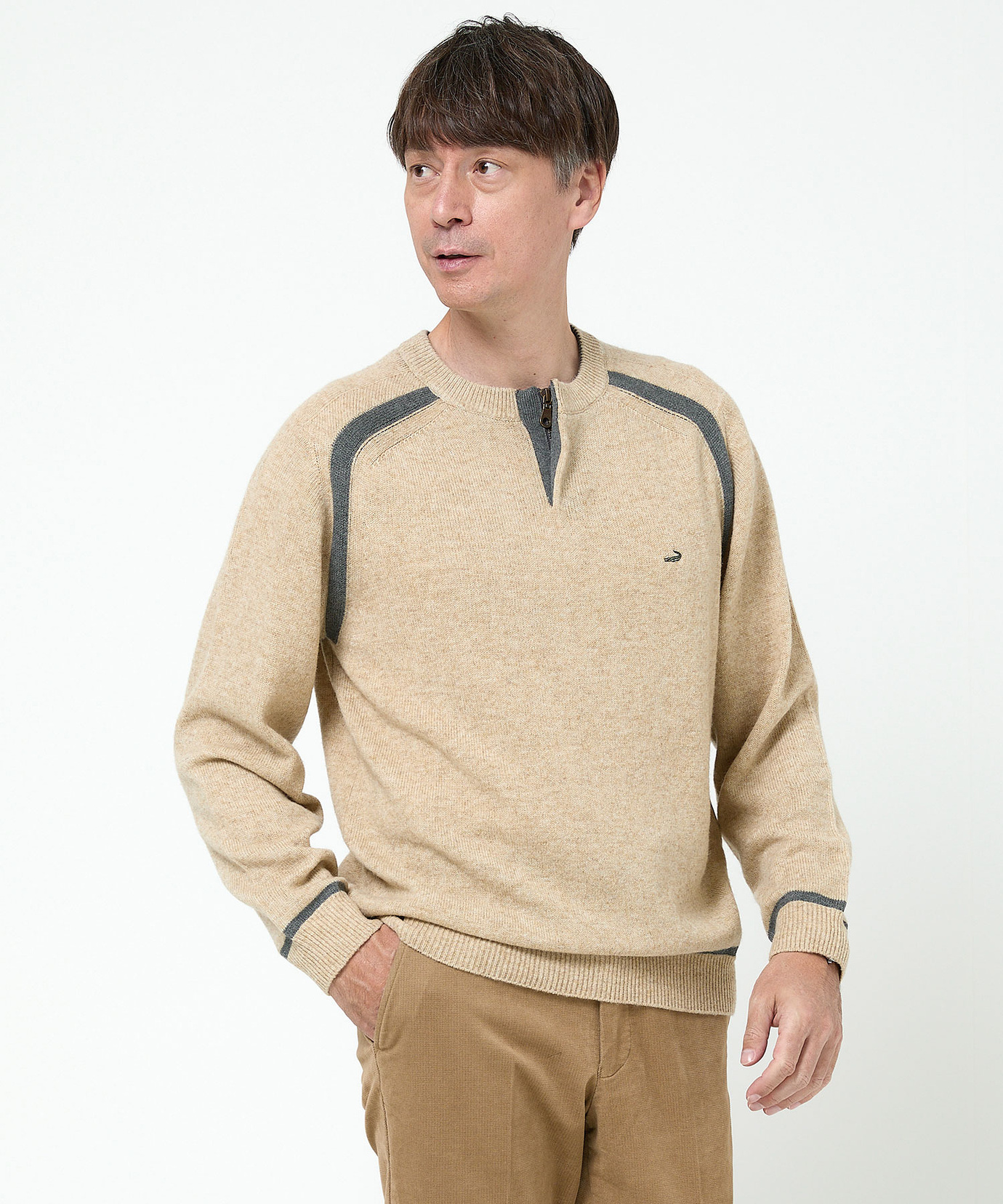 メンズ ウールブレンド ヘンリーネック ニット【手洗いOK】通販 [1603