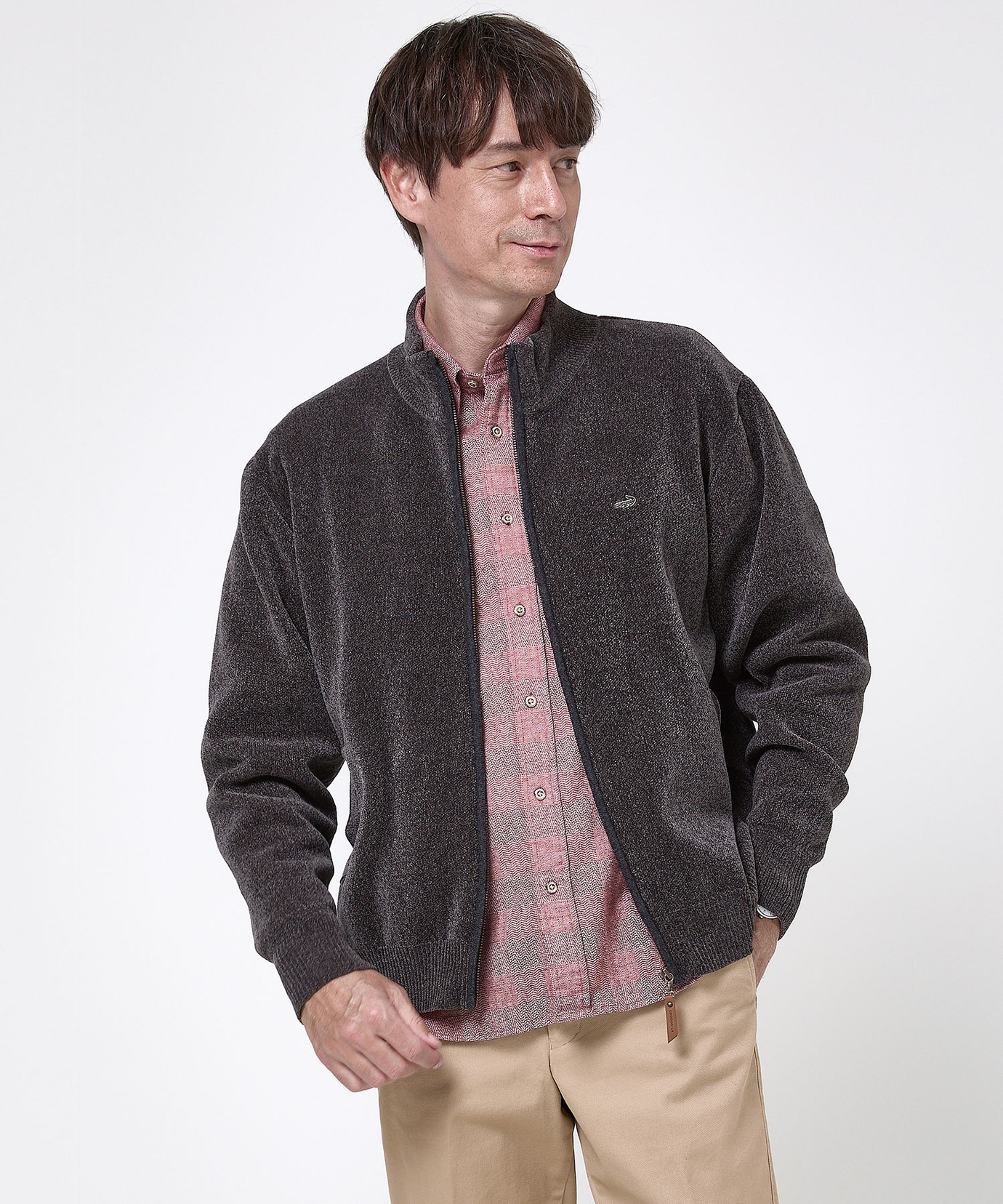 【新品未使用 ピッコーネ】23fw新作4コマ柄入りウールニットブルゾン40号 nofl】防縮ウール柄編みニットジャケット 644003180 | ナチュラル服