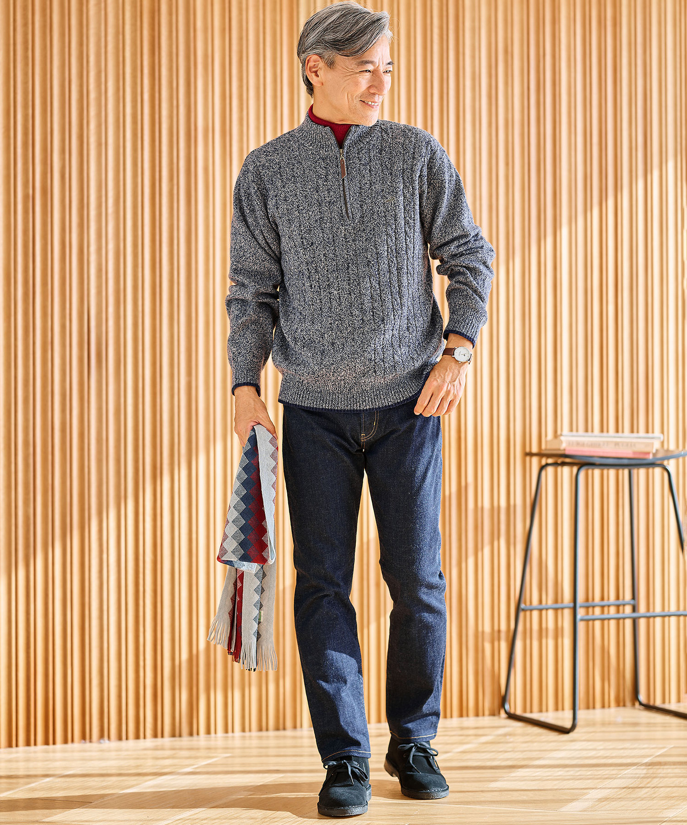 メンズ ウールブレンド ハーフジップ ニット通販 [1603-58304