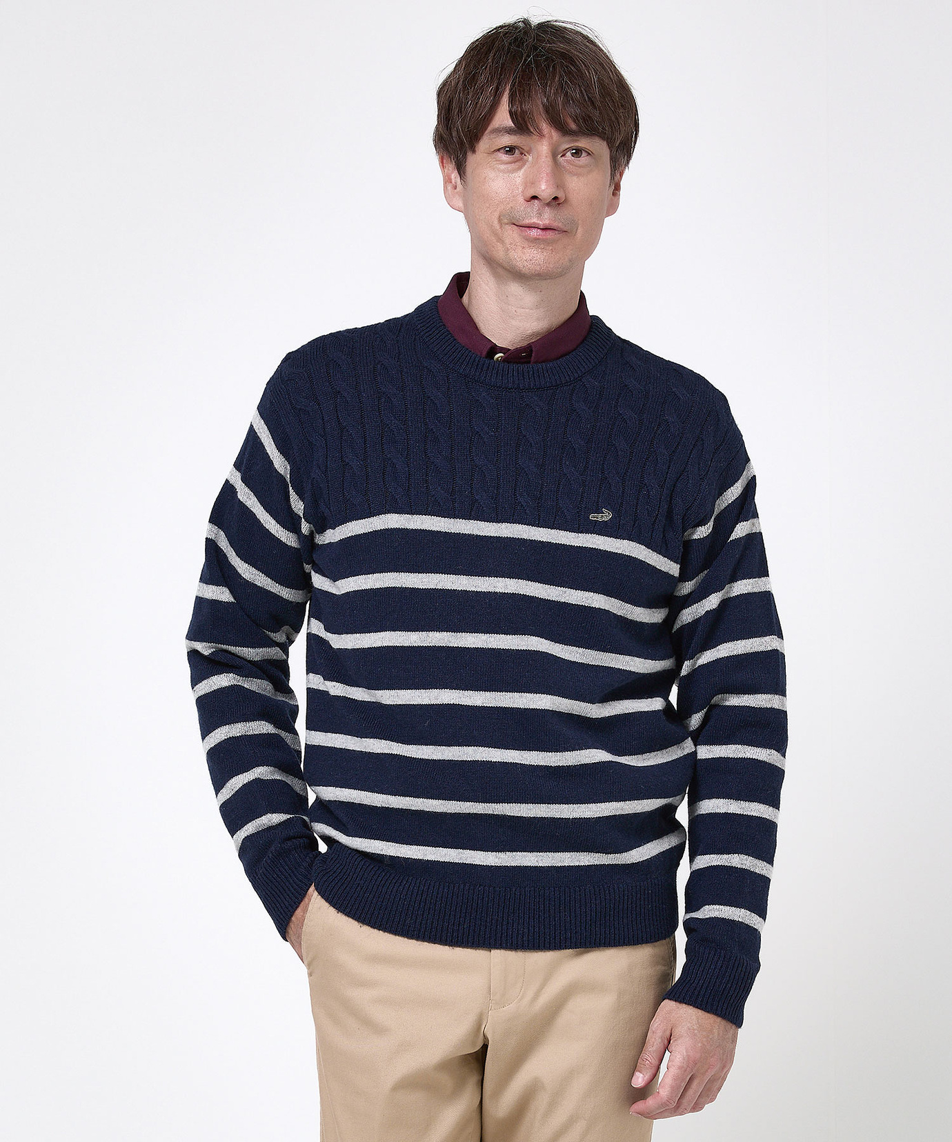 メンズ ウールブレンド 切り替え ニット【手洗いOK】通販 [1603-58306