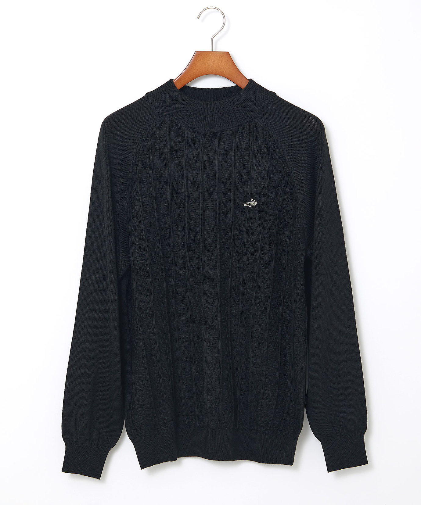 メンズ ウールブレンド ケーブル柄 モックネック ニット【手洗いOK