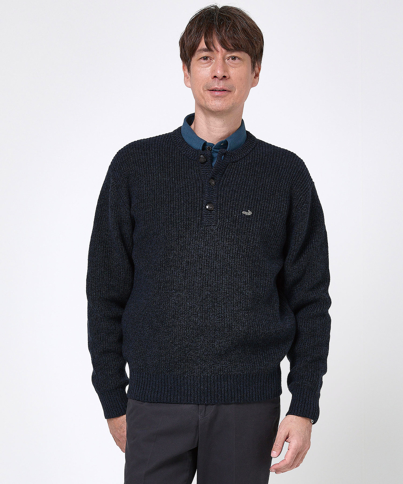 美品・TENTAL ソフトニット・ダークグレー・L-XL メンズ ウールブレンド ヘンリーネック ニット【手洗いOK】通販 [1603