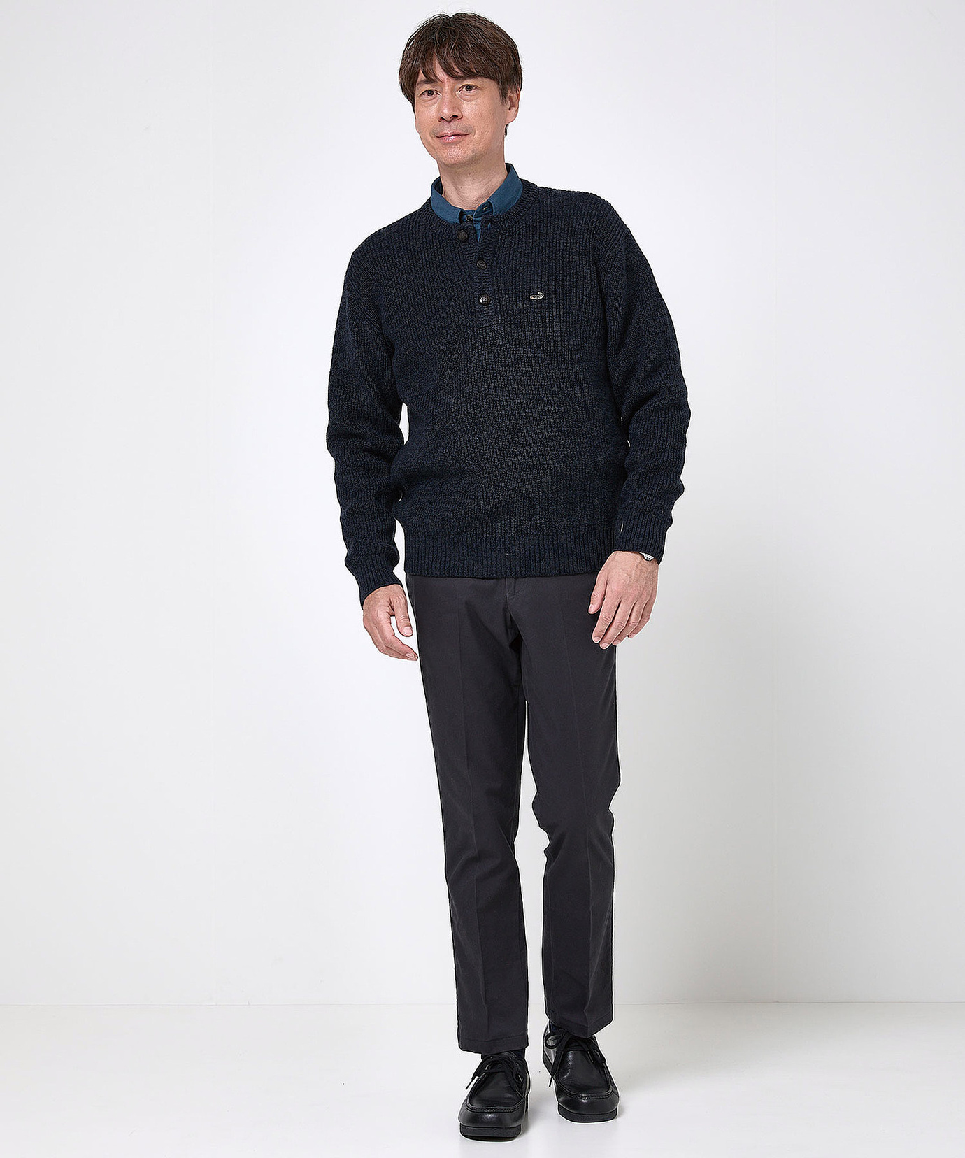 メンズ ウールブレンド ヘンリーネック ニット【手洗いOK】通販 [1603