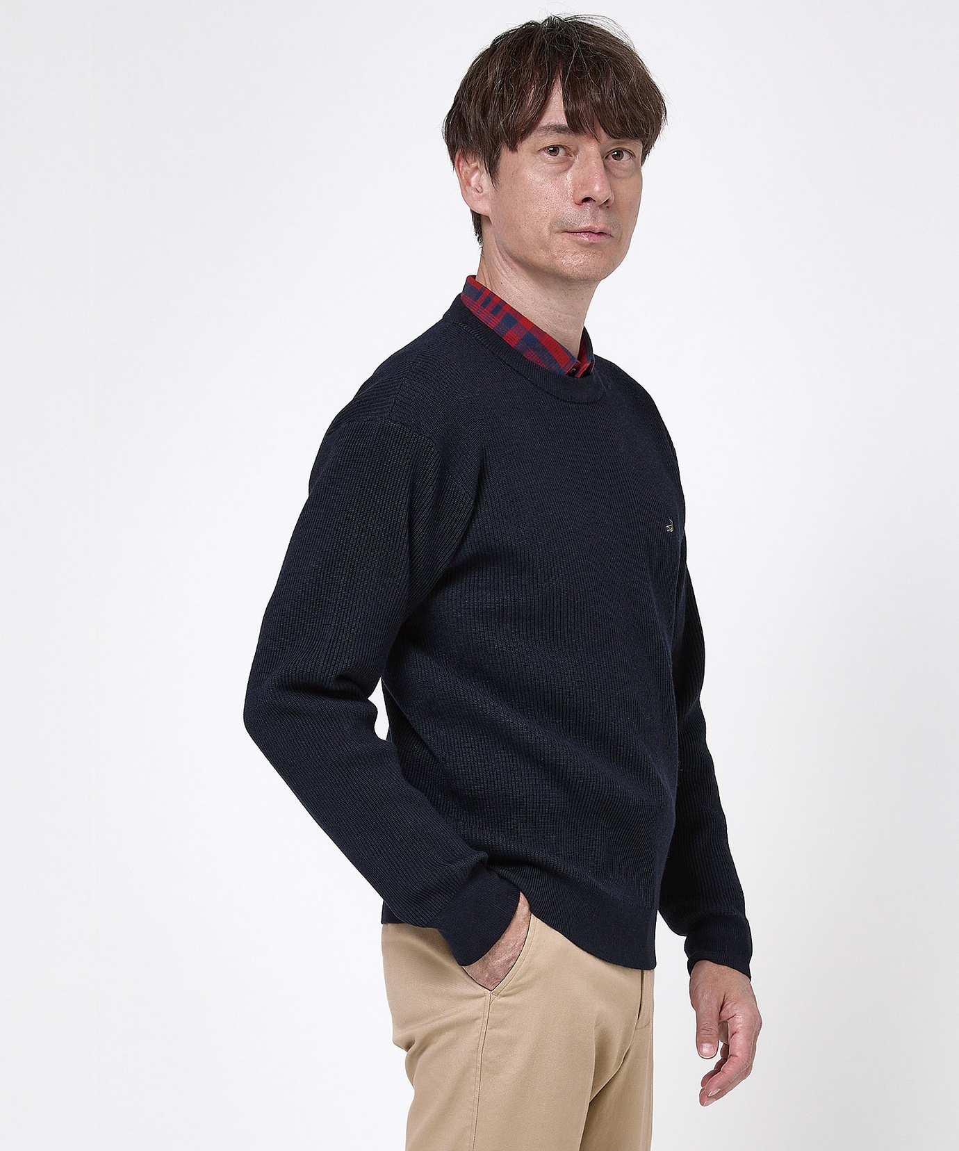 STONE ネイビー リブ編みセーター L STONE ISLAND ネイビーリブ編み