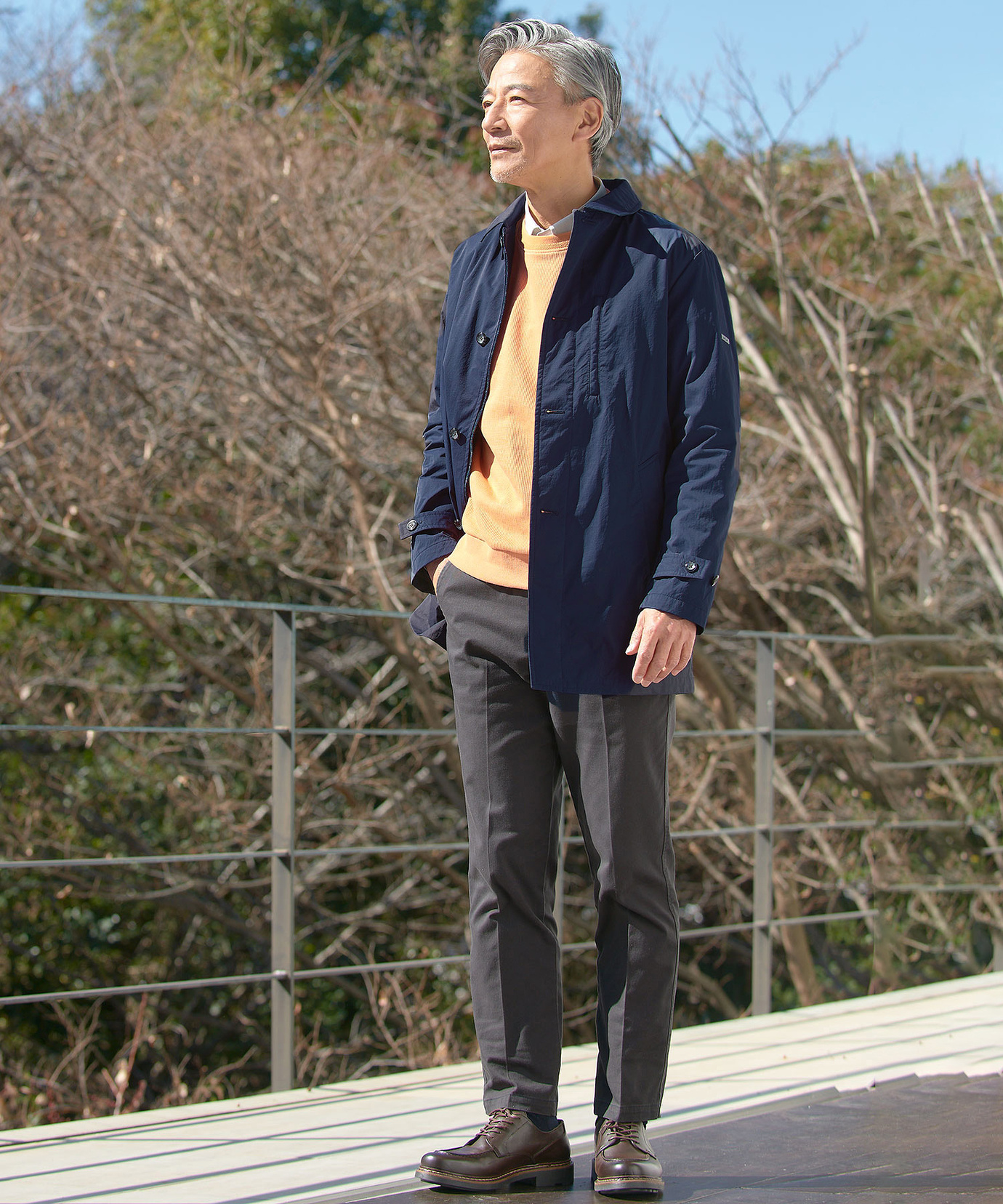 メンズ ツイル 2way ステンカラー コート通販 [1604-51400