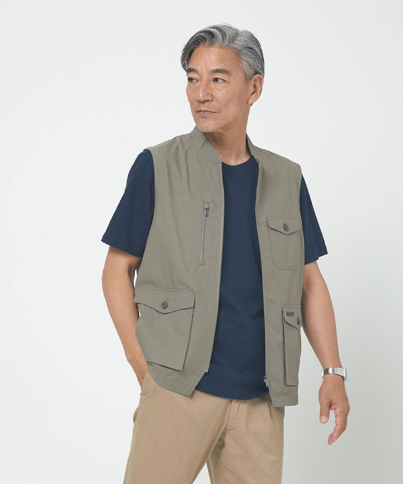 メンズ ドビー生地 マルチポケット ベスト【吸汗速乾】通販 [1604
