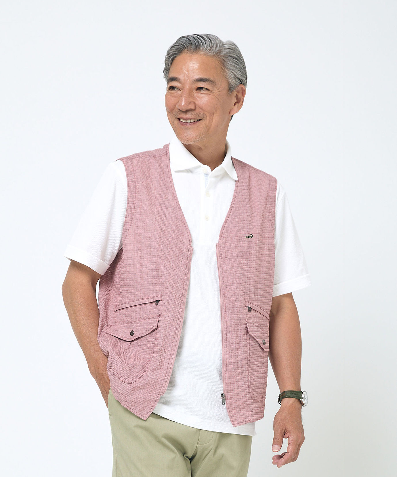 メンズ リップル生地 Vネック ベスト【吸汗速乾】通販 [1604-53409