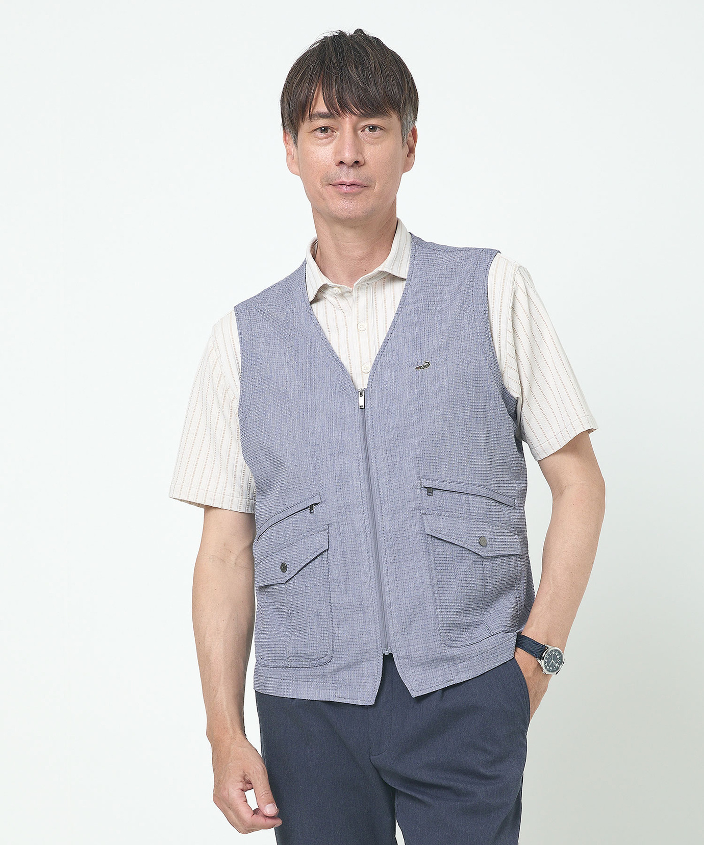 メンズ リップル生地 Vネック ベスト【吸汗速乾】通販 [1604-53409
