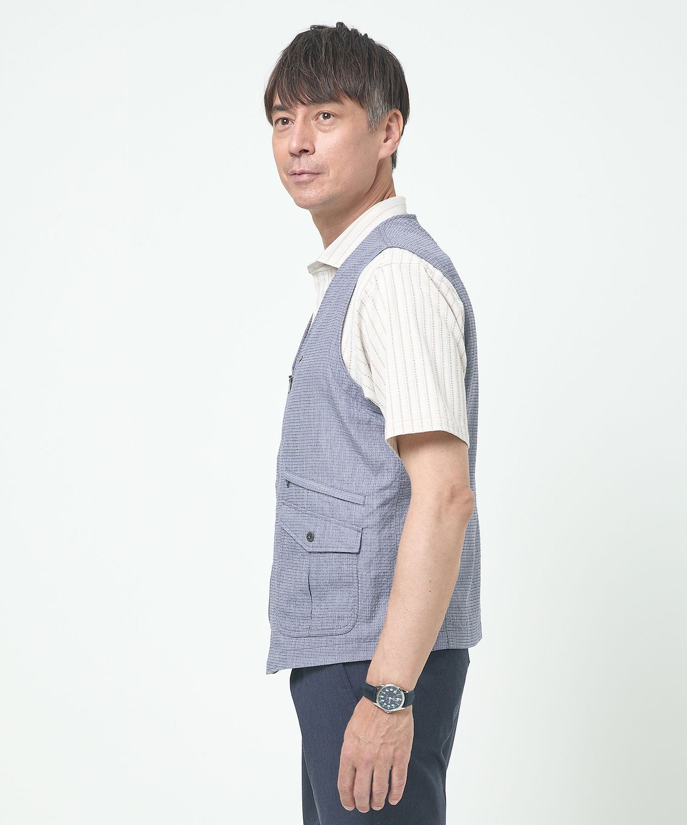 メンズ リップル生地 Vネック ベスト【吸汗速乾】通販 [1604-53409