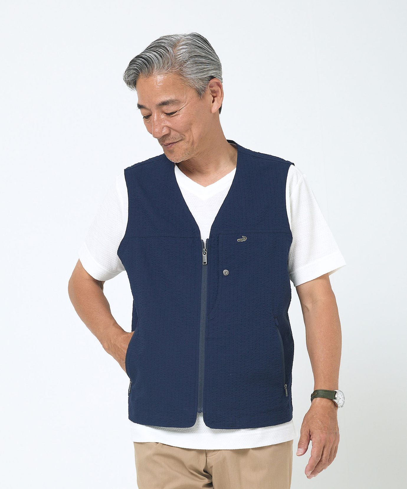 メンズ シアサッカー ベスト【吸汗速乾】通販 [1604-53410