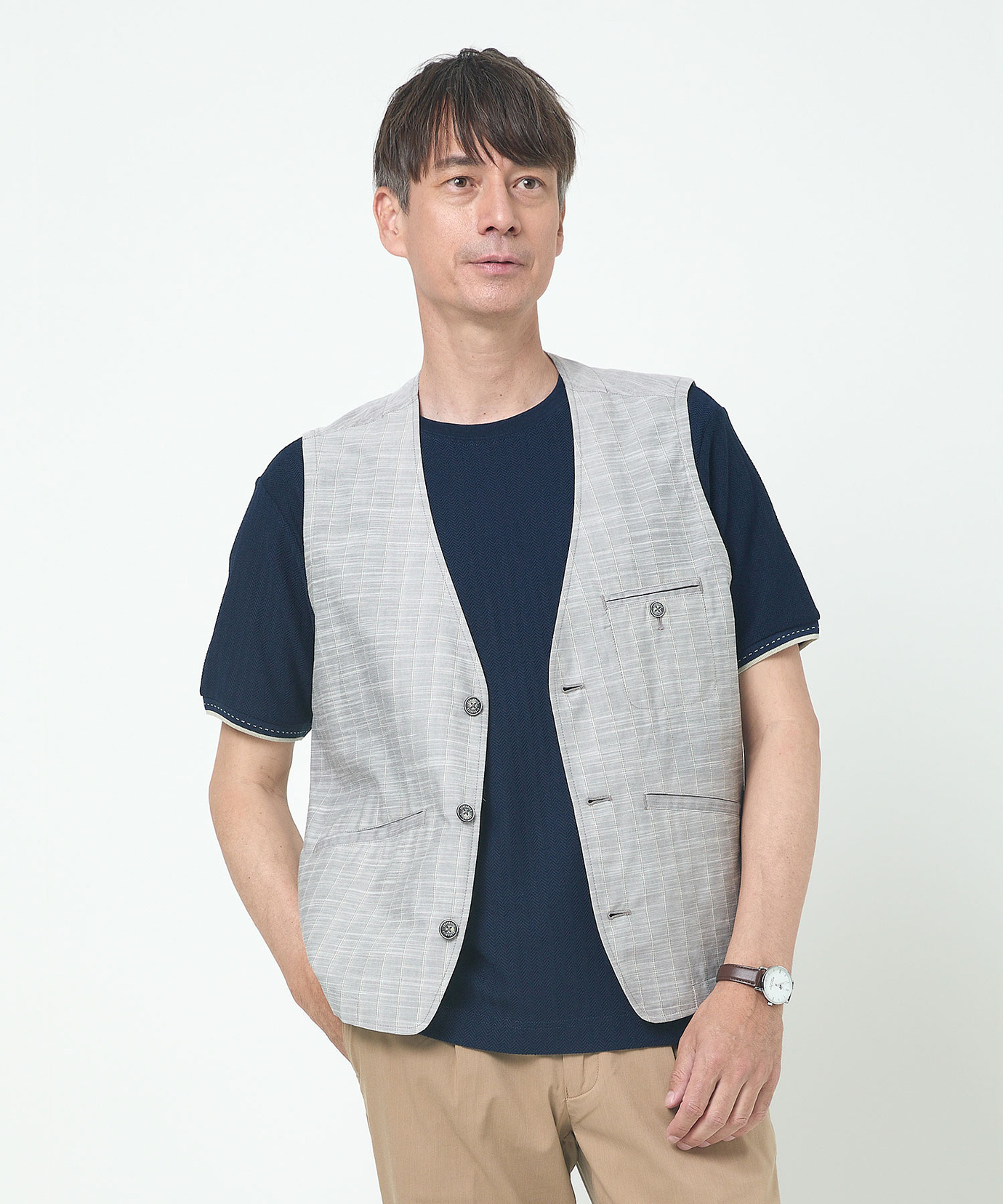 メンズ ストライプ柄 ベスト【吸汗速乾】通販 [1604-53412