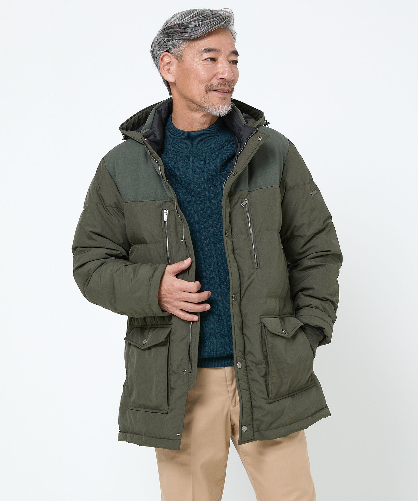 メンズ フード付き 切り替え ダウンコート通販 [1604-58403