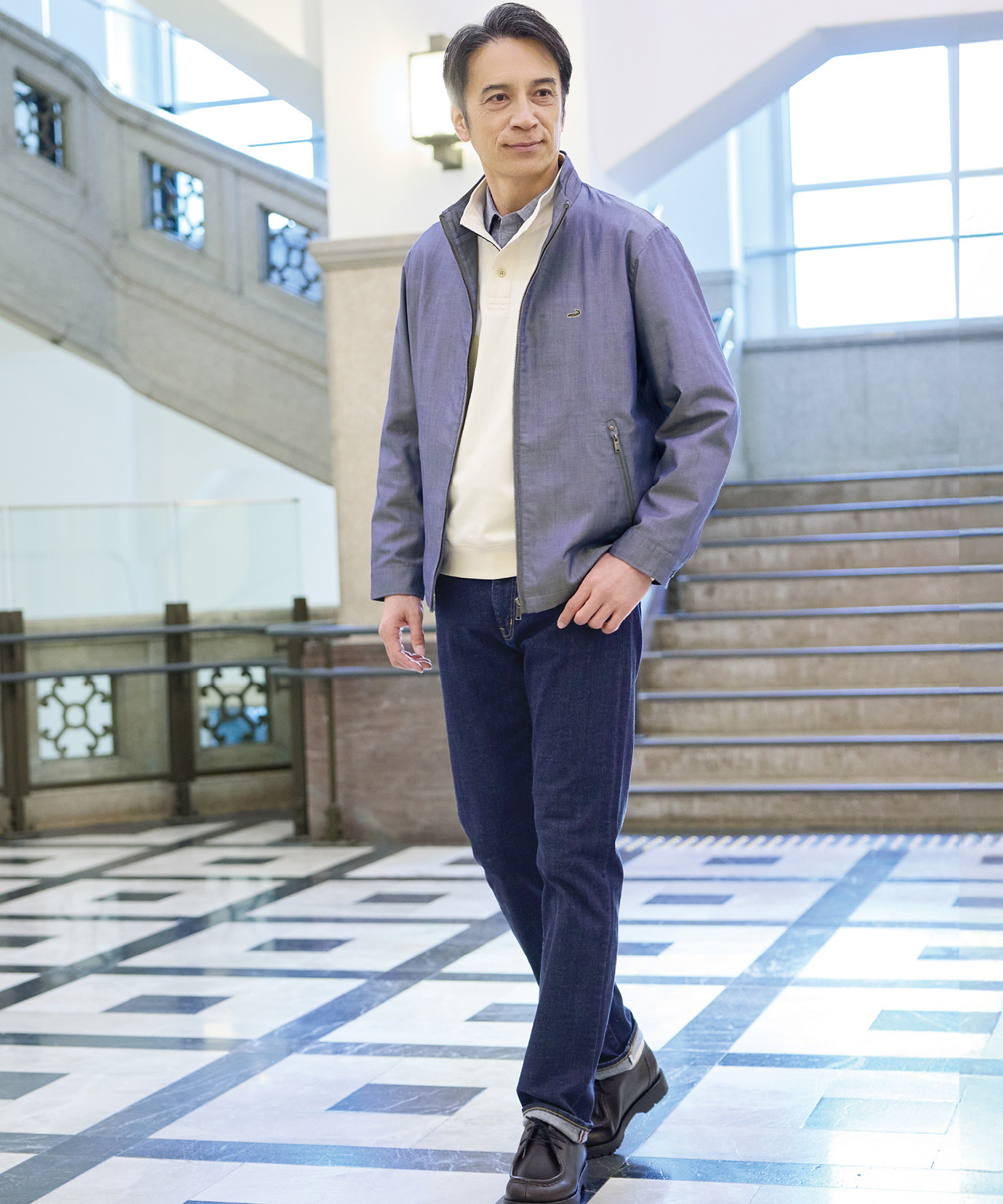 メンズ シャンブレーツイル ジップ ブルゾン【吸汗速乾】通販 [1604