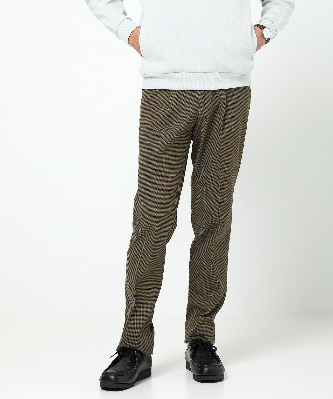 メンズ 千鳥柄 微起毛 タックパンツ通販 [1605-55504] - クロコダイル