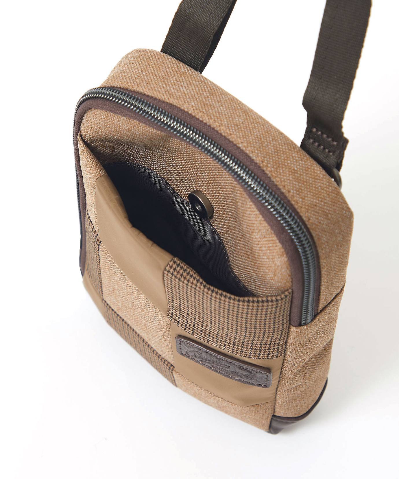 メンズ パッチワーク 配色 ミニショルダーバッグ通販 [1608-55807