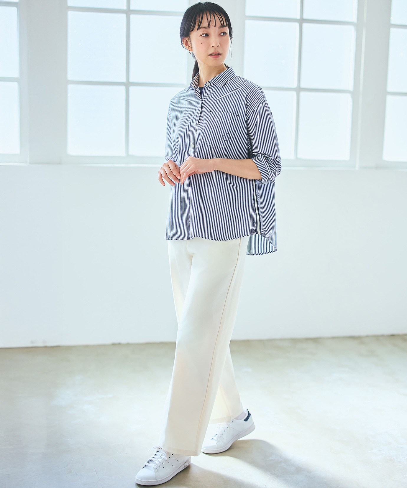 レディース サイドライン ストライプ ブラウス通販 [2001-53103