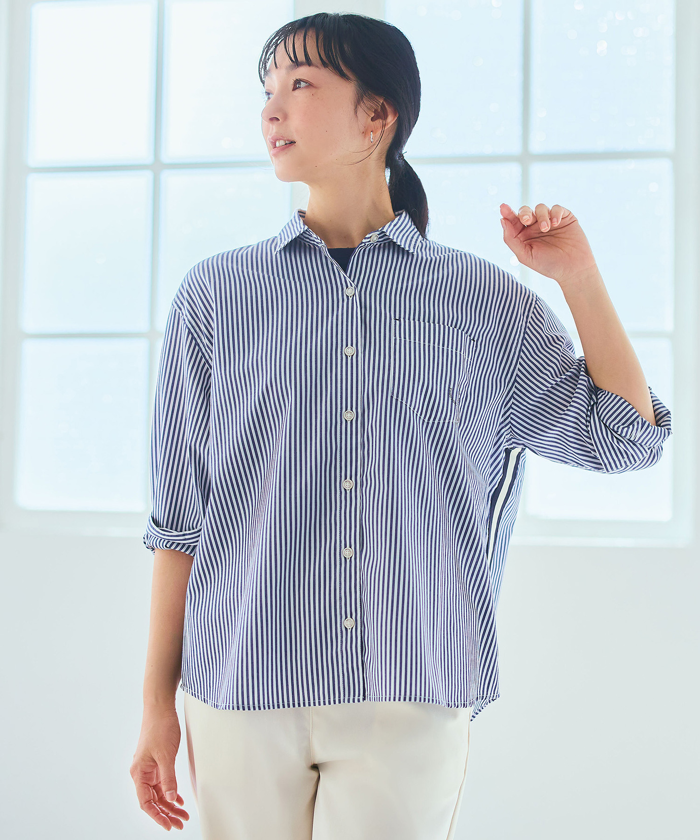 レディース サイドライン ストライプ ブラウス通販 [2001-53103