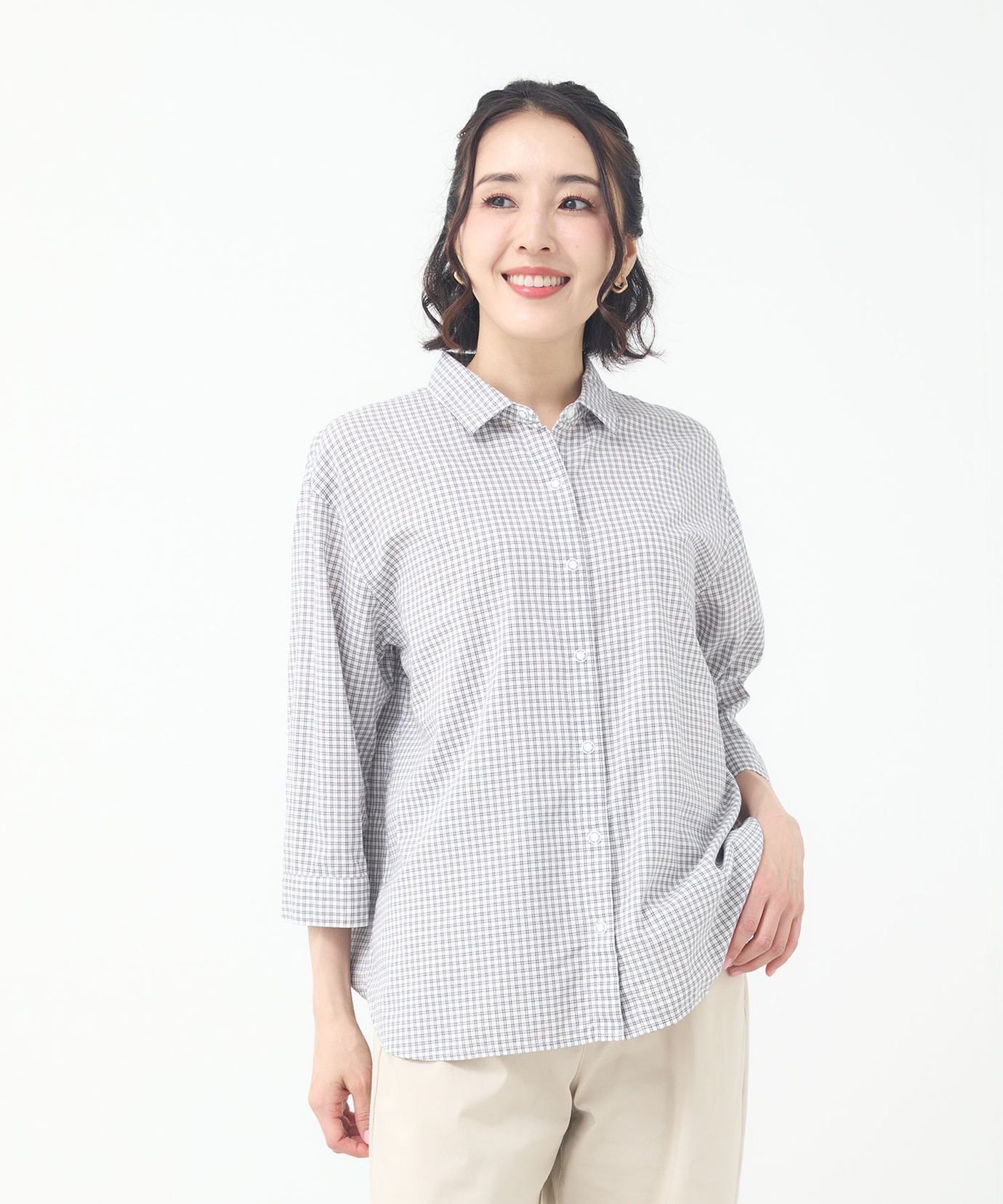 レディース アムンゼン チェック柄 七分袖 ブラウス通販 [2001-55100