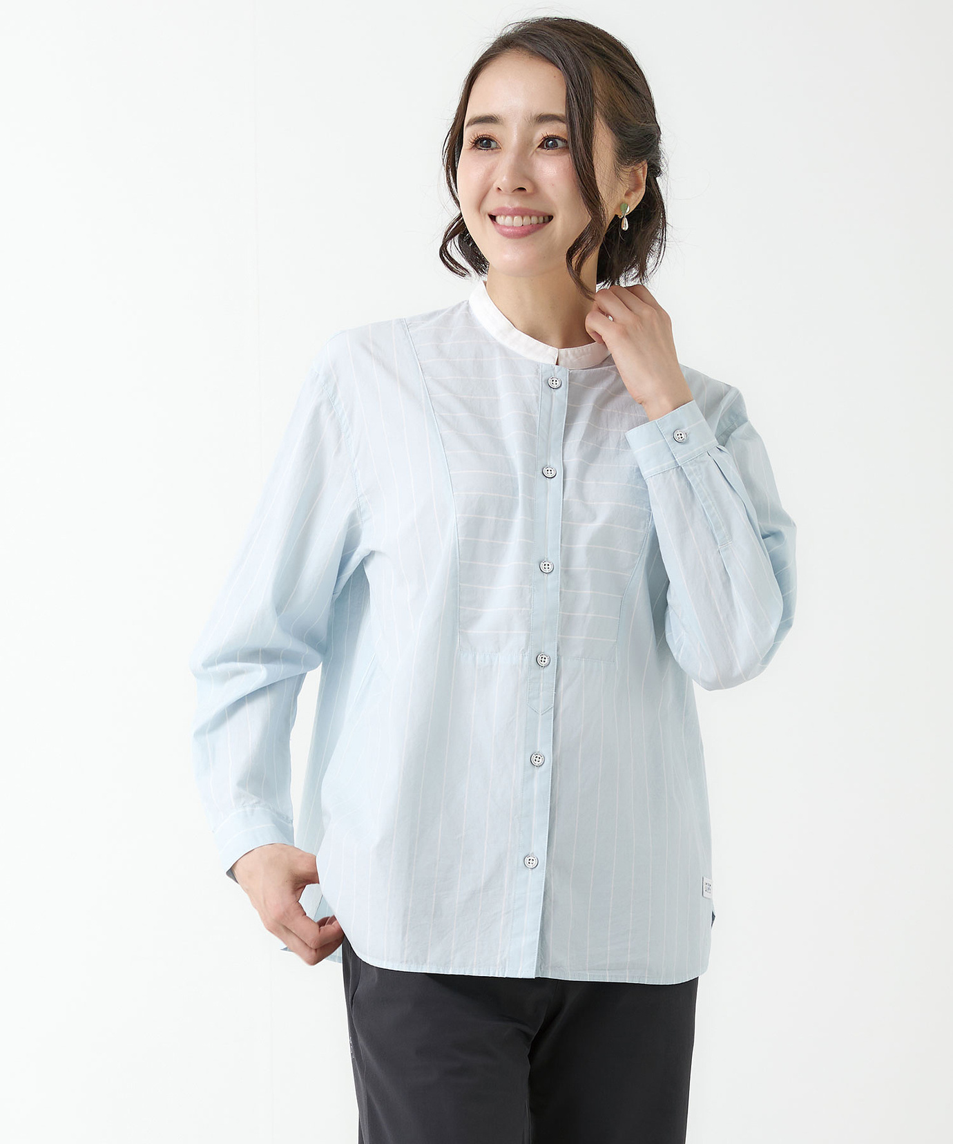 レディース バンドカラー ストライプ柄 ブラウス通販 [2001-55103