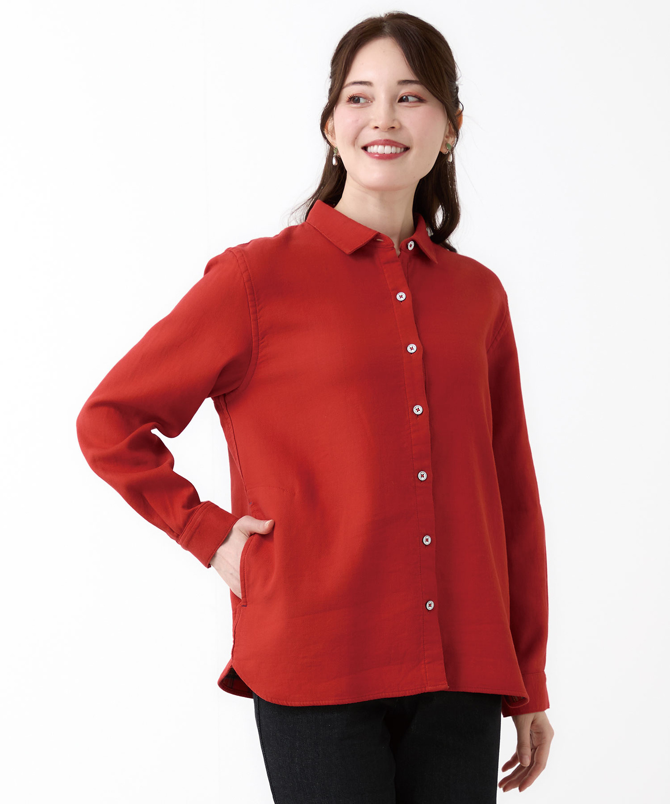 レディース ポケット付き コットン 接結起毛 ブラウス通販 [2001-55104