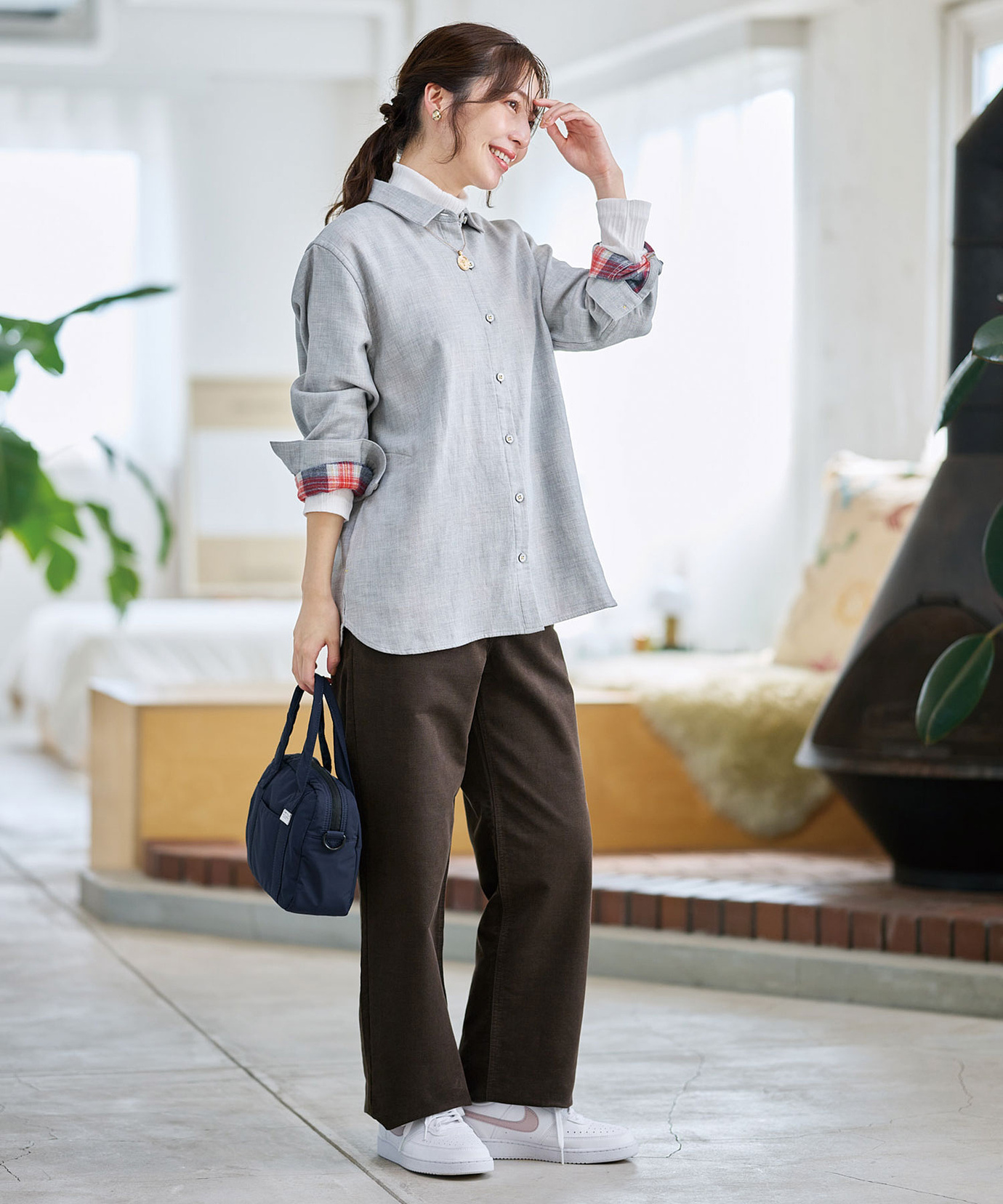 レディース ポケット付き コットン 接結起毛 ブラウス通販 [2001-55104